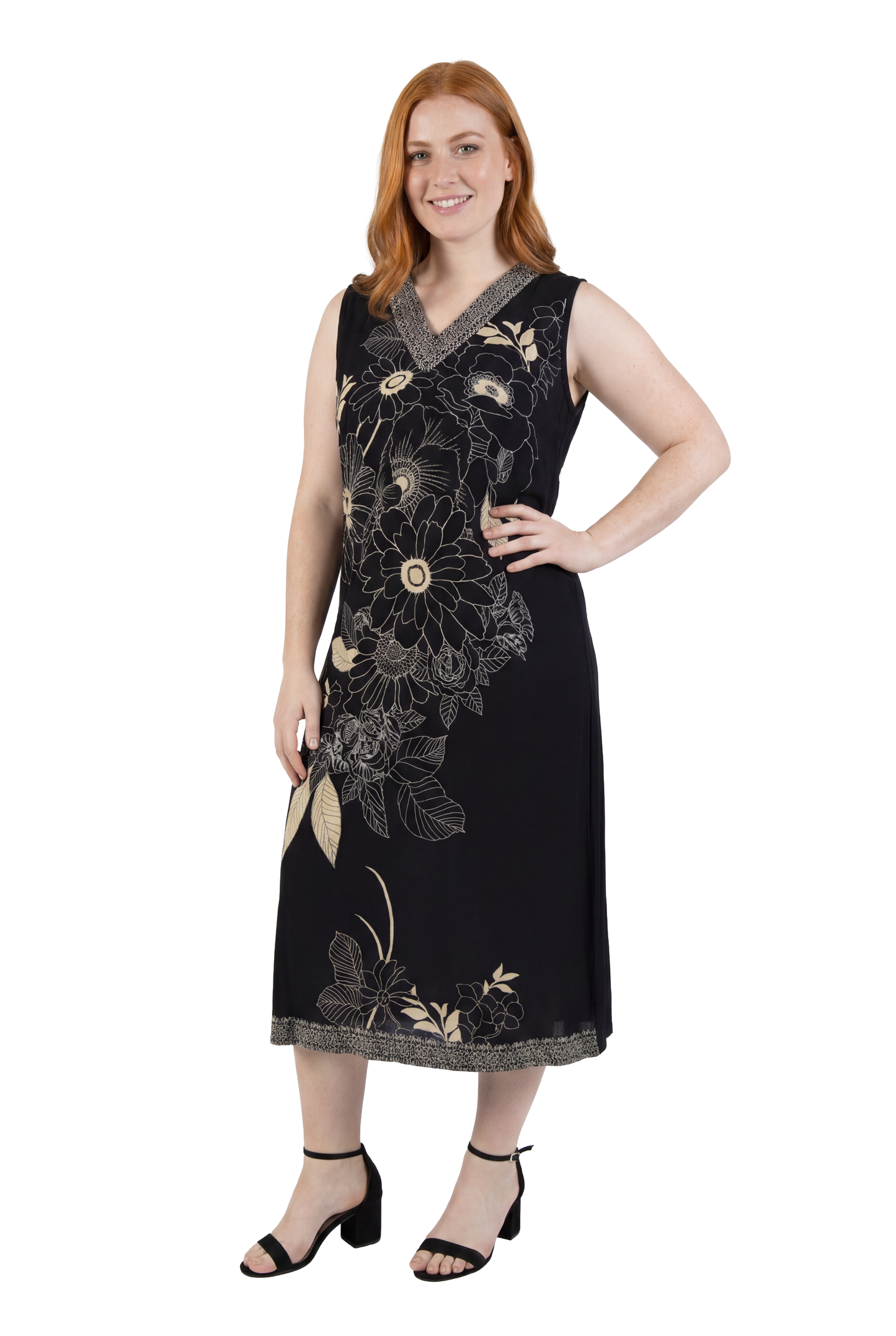 La Cera Sleeveless V-Neck Botanical Flower Dress - La Cera