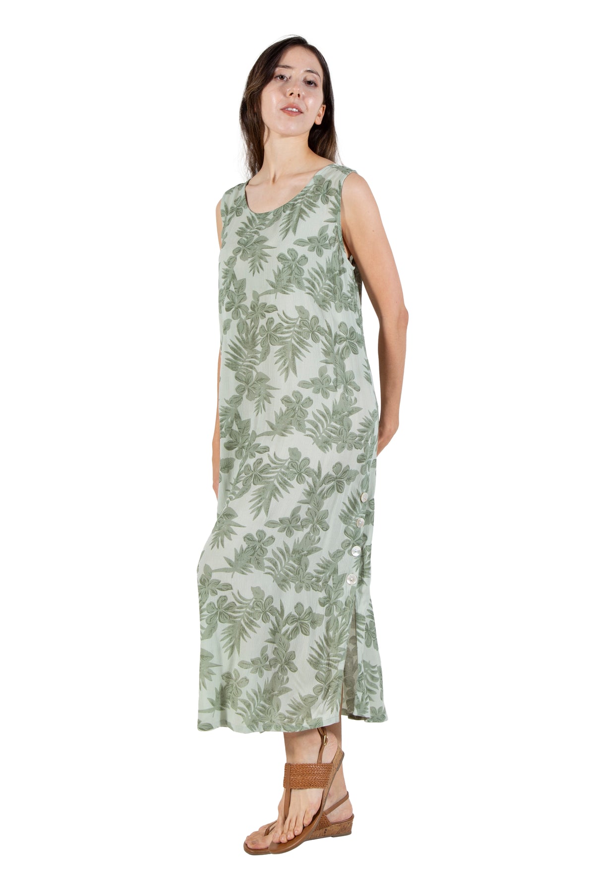 Vestido evasé con estampado floral a tono, sin mangas, de La Cera