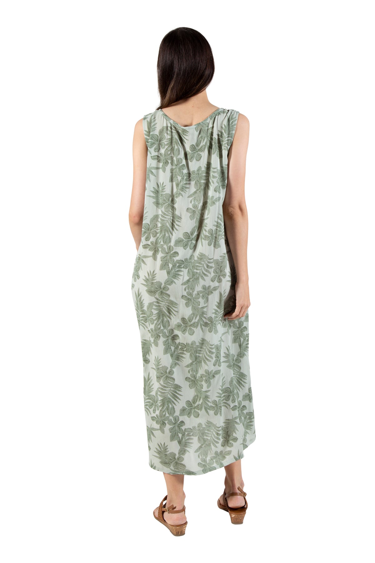 Vestido evasé con estampado floral a tono, sin mangas, de La Cera