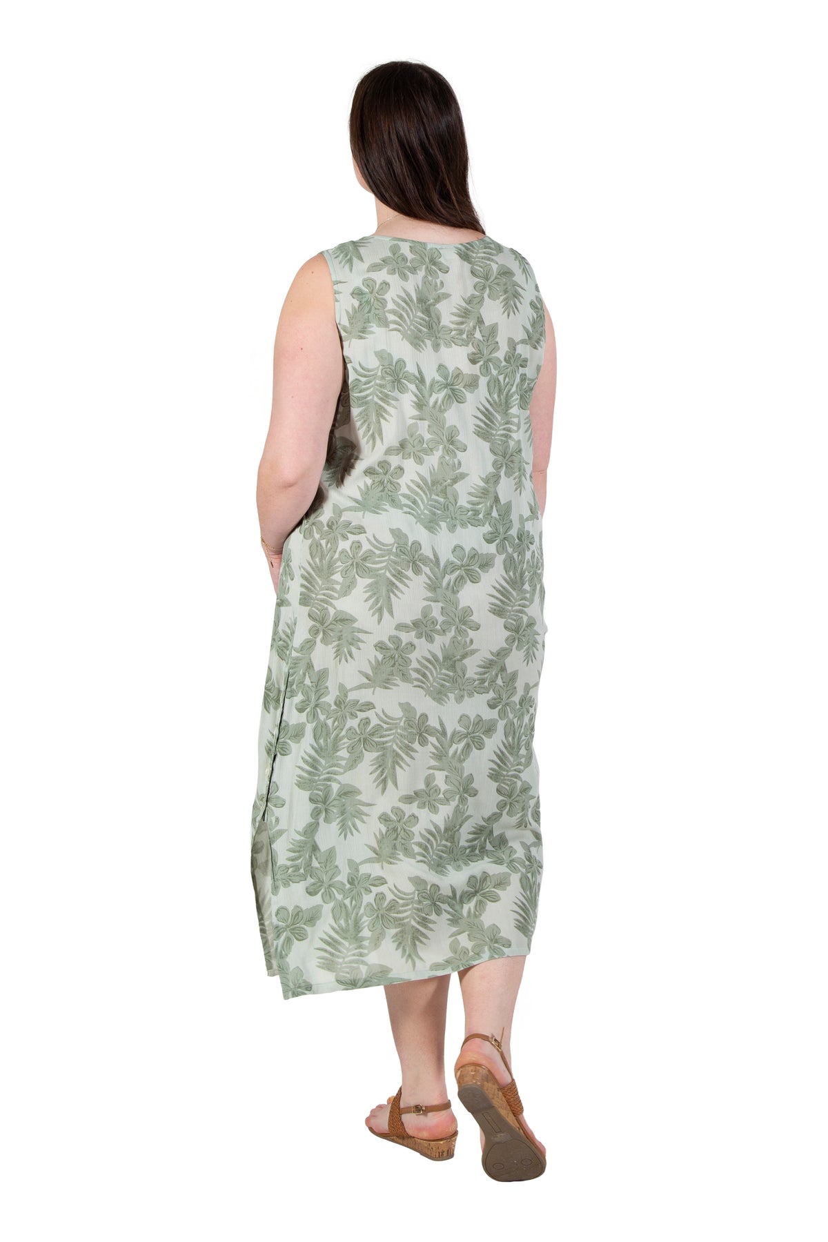 Vestido evasé con estampado floral a tono, sin mangas, de La Cera