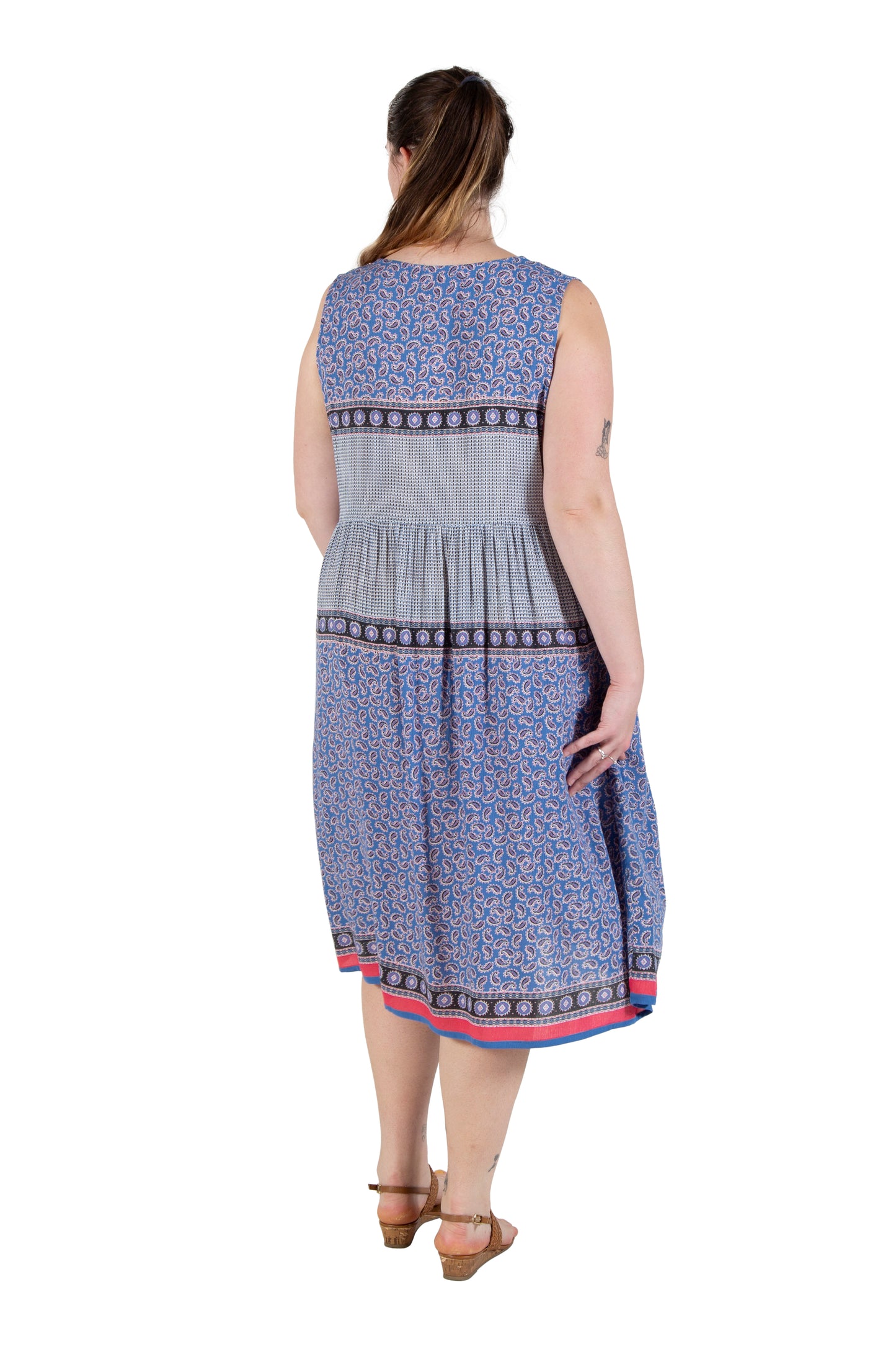 Vestido con estampado de borde de cintura imperio y escote en V de talla grande