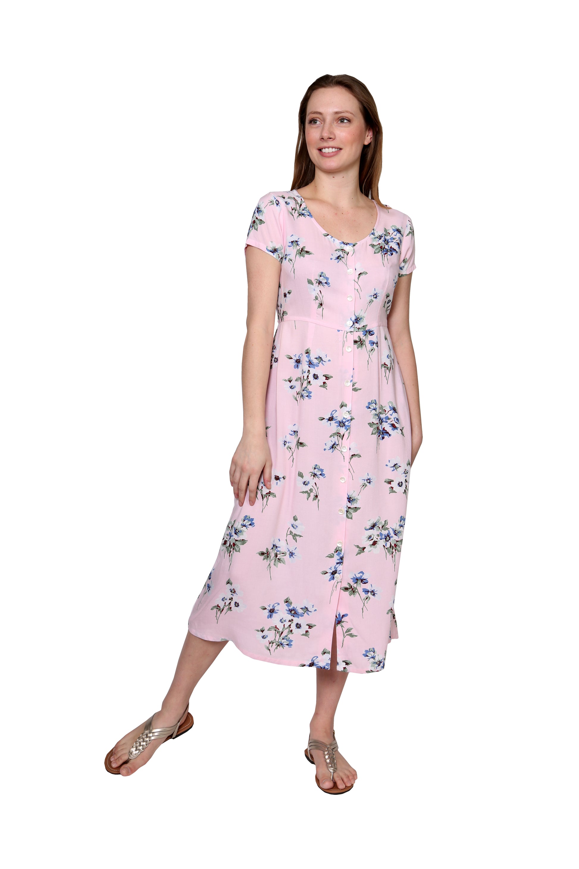 La Cera Button Front Short Sleeve Dress - La Cera