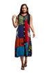 Novelty Button Patchwork Rayon Print Dress - La Cera