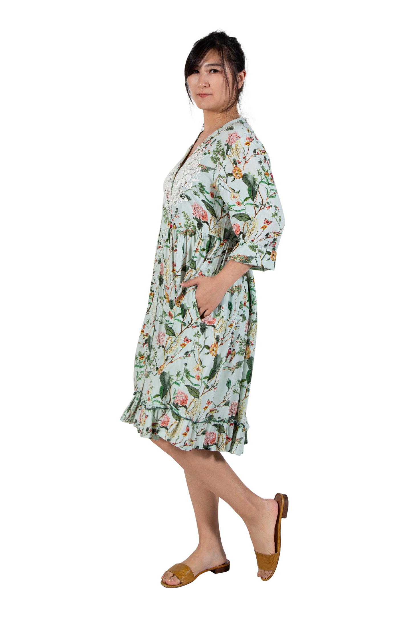 La Cera Lace Applique Lovebird Floral Dress