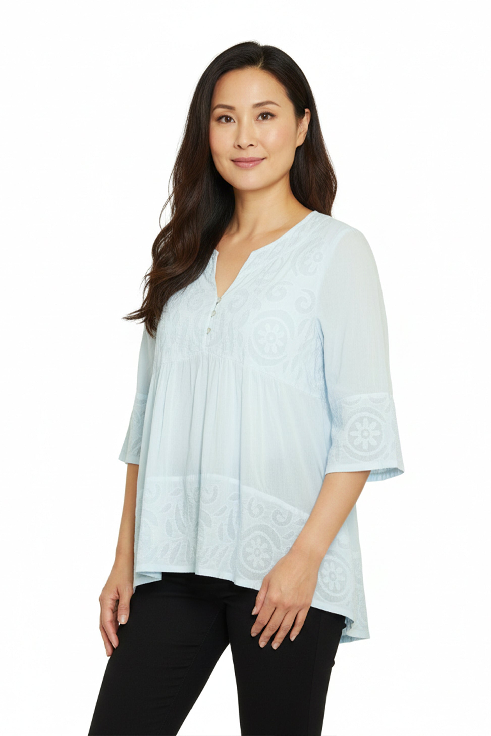 La Cera Applique Trimmed Tunic Top - La Cera