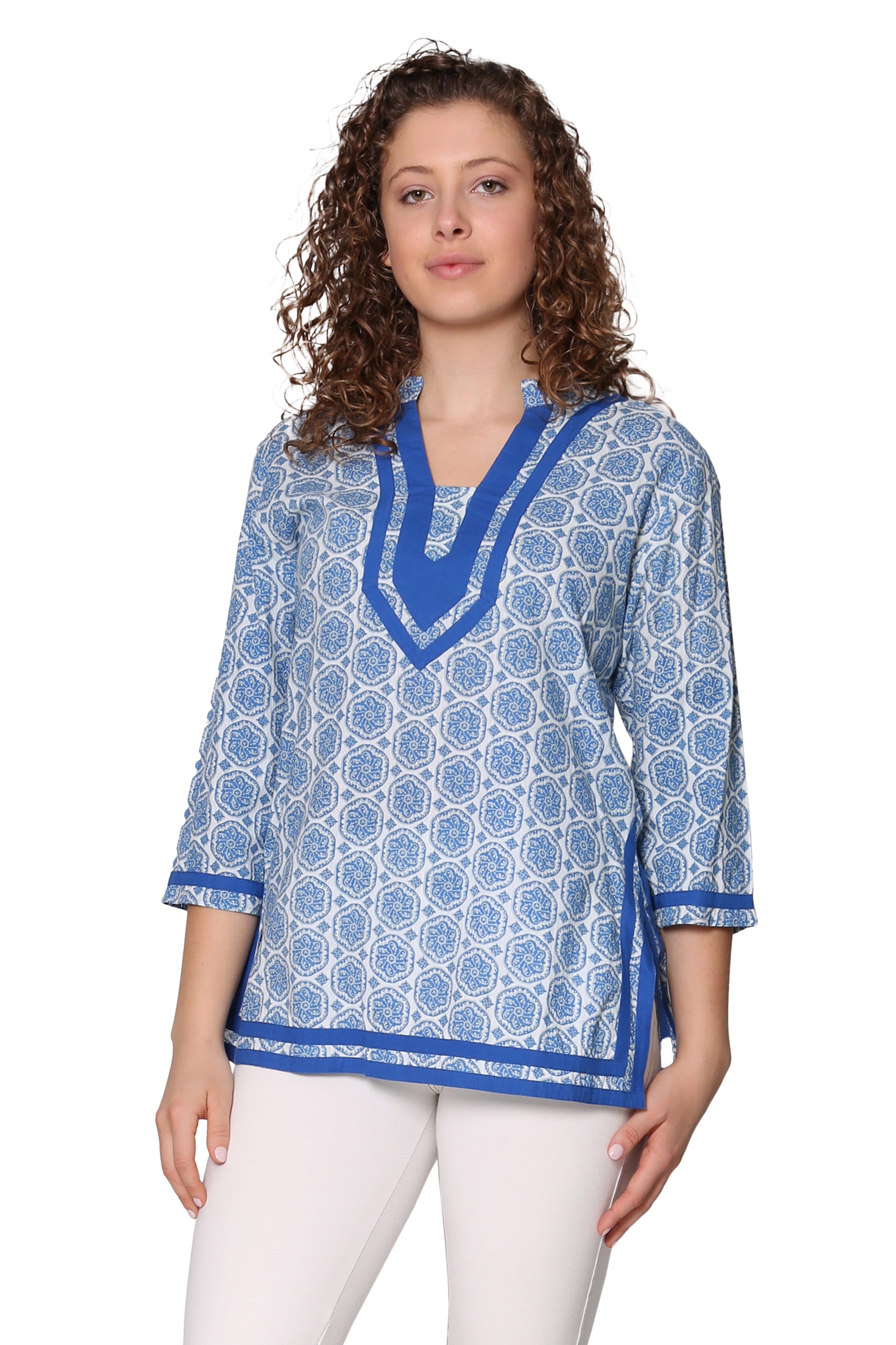 La Cera Blue Medallion Print Tunic - La Cera