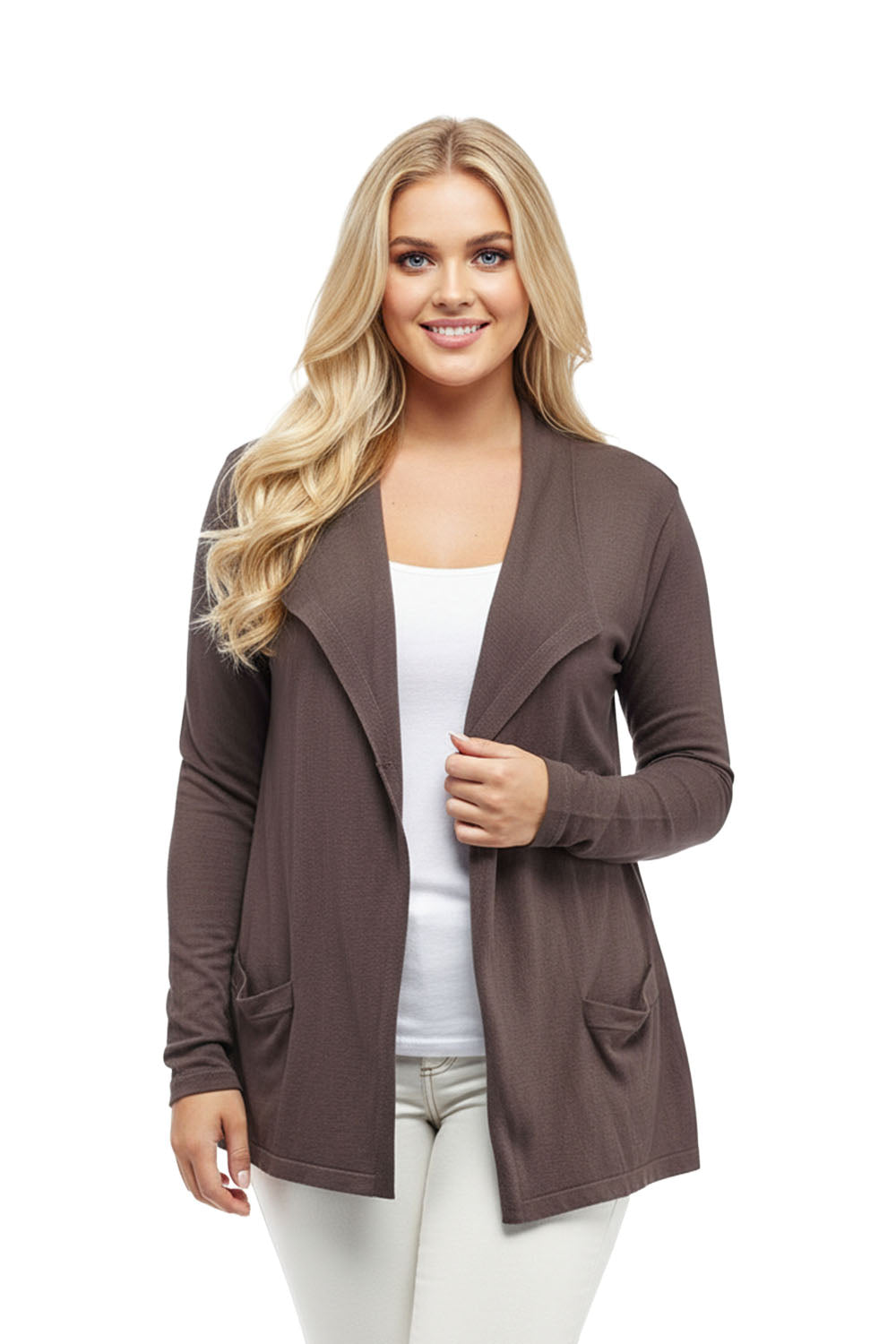 Plus Size La Cera Long Sleeve Waterfall Cardigan - La Cera