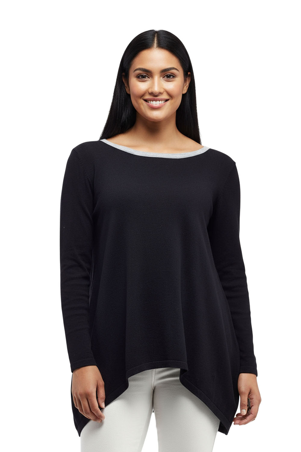 La Cera Hi-Lo Crew Neck Sweater Top - Plus Size