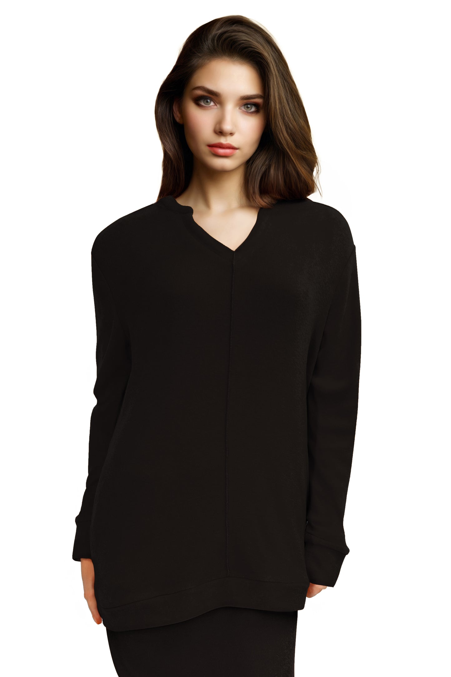 Plus Size Comfort Luxe Collection Cozy Knit V- Neck Tunic - La Cera