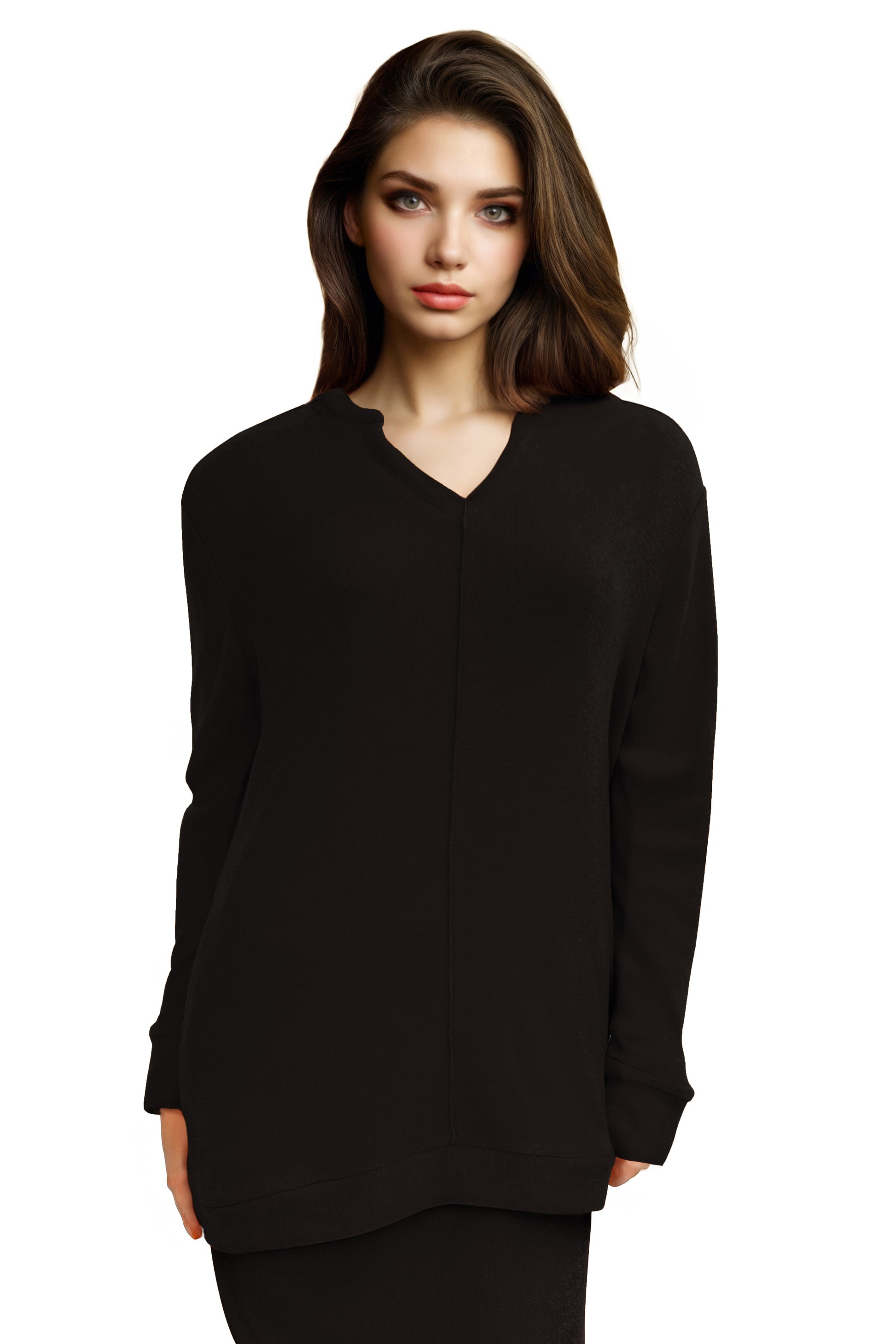 Plus Size Comfort Luxe Collection Cozy Knit V- Neck Tunic - La Cera