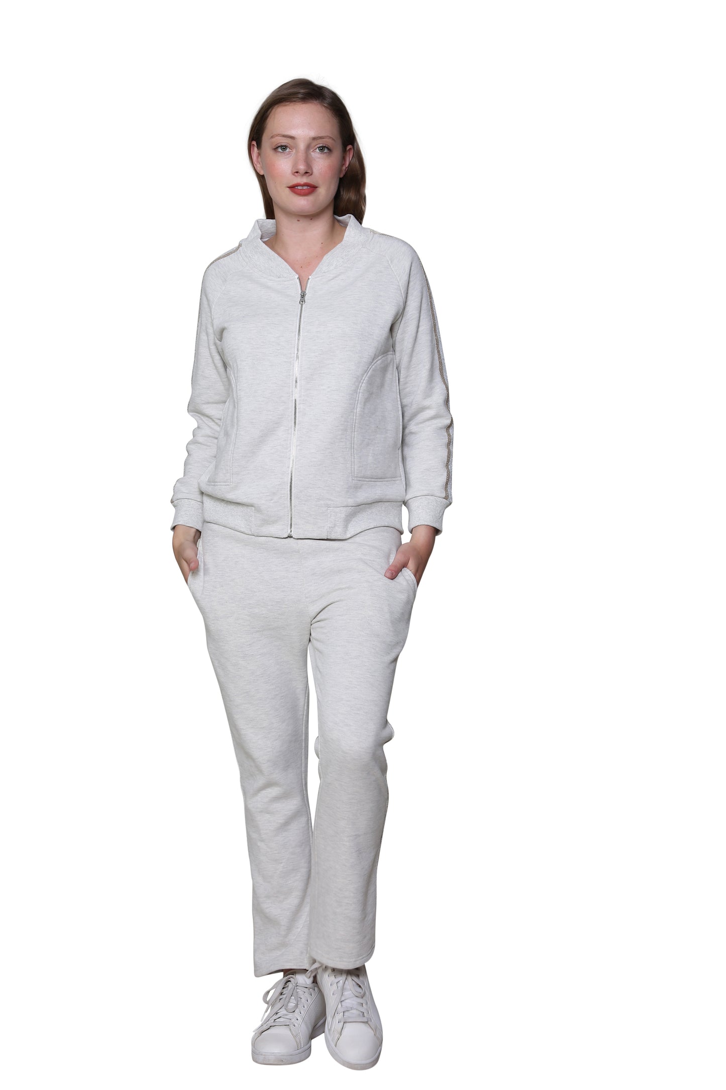 French Terry Cotton 2-Piece Zip-Front Track Pant Set - La Cera