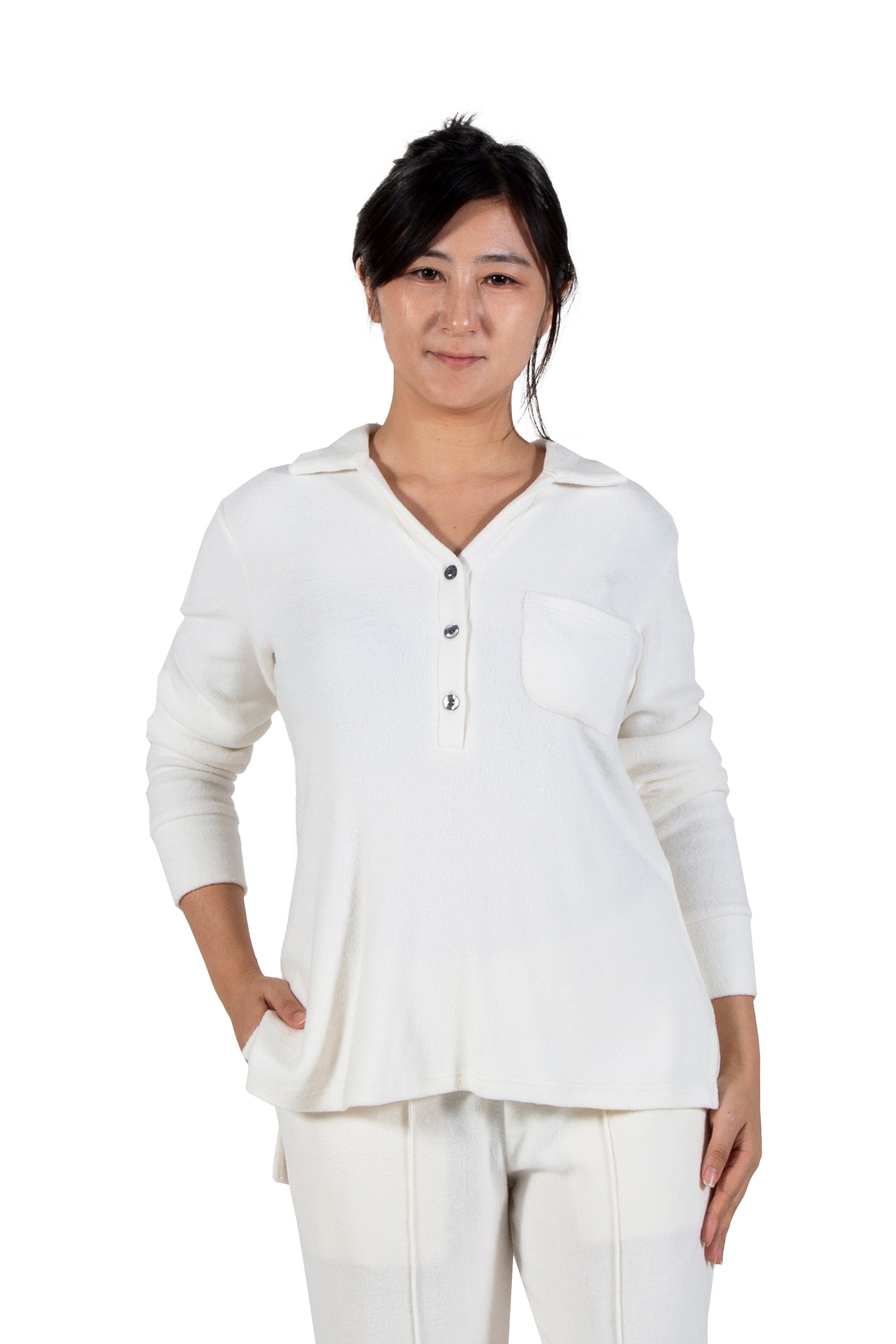 Comfort Luxe Collection Cozy Knit Notch Collar Shirt - La Cera