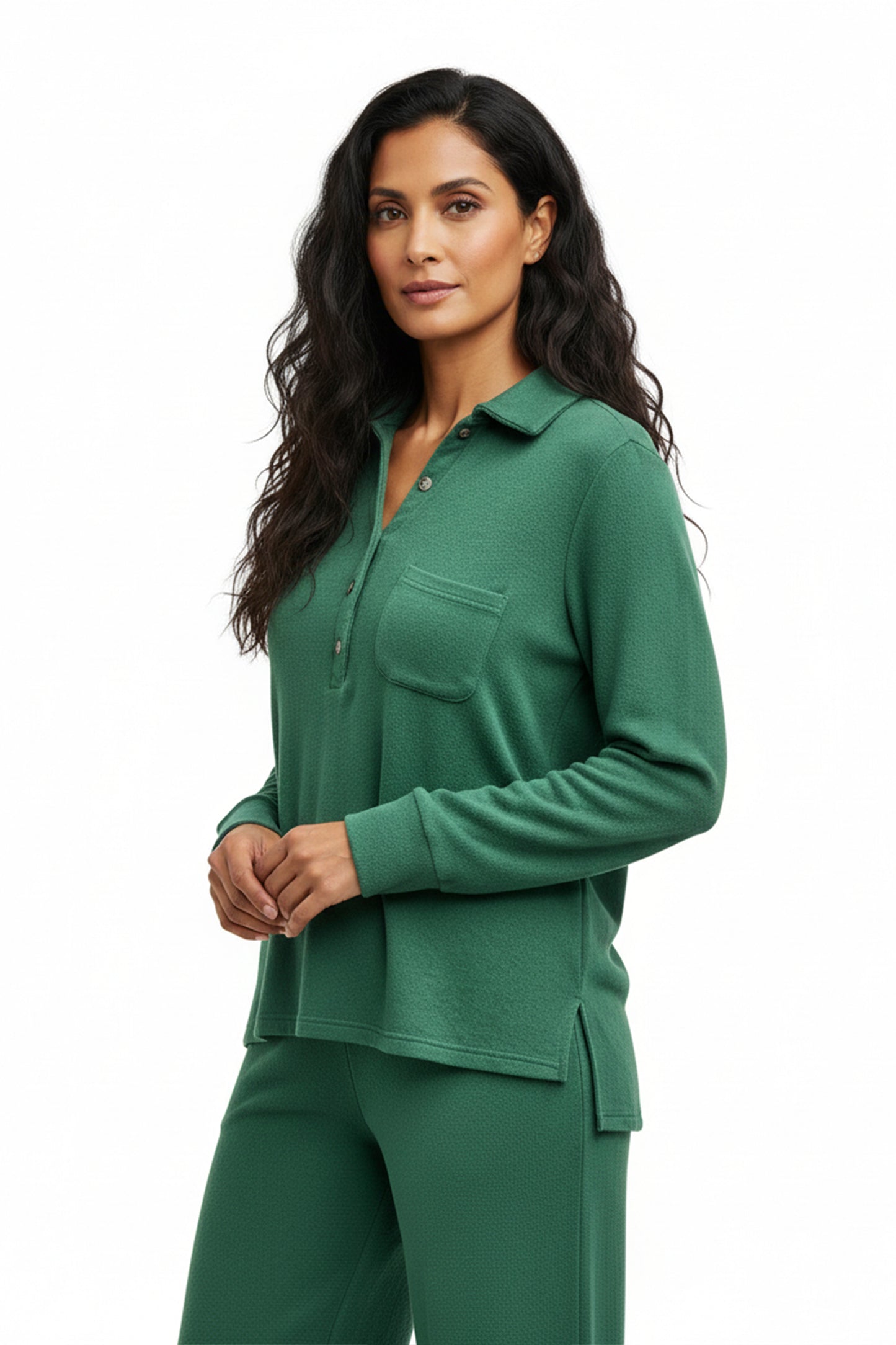 Comfort Luxe Collection Cozy Knit Notch Collar Shirt - La Cera