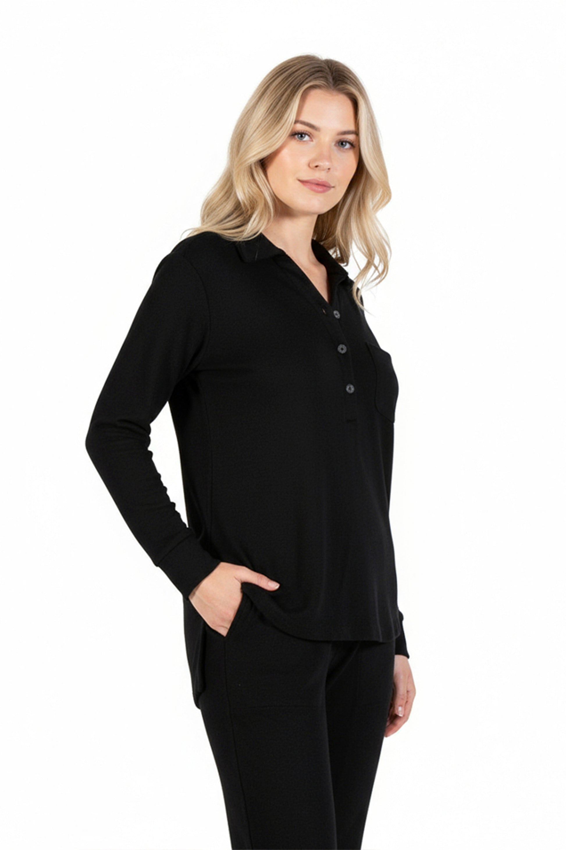 Comfort Luxe Collection Cozy Knit Notch Collar Shirt - La Cera