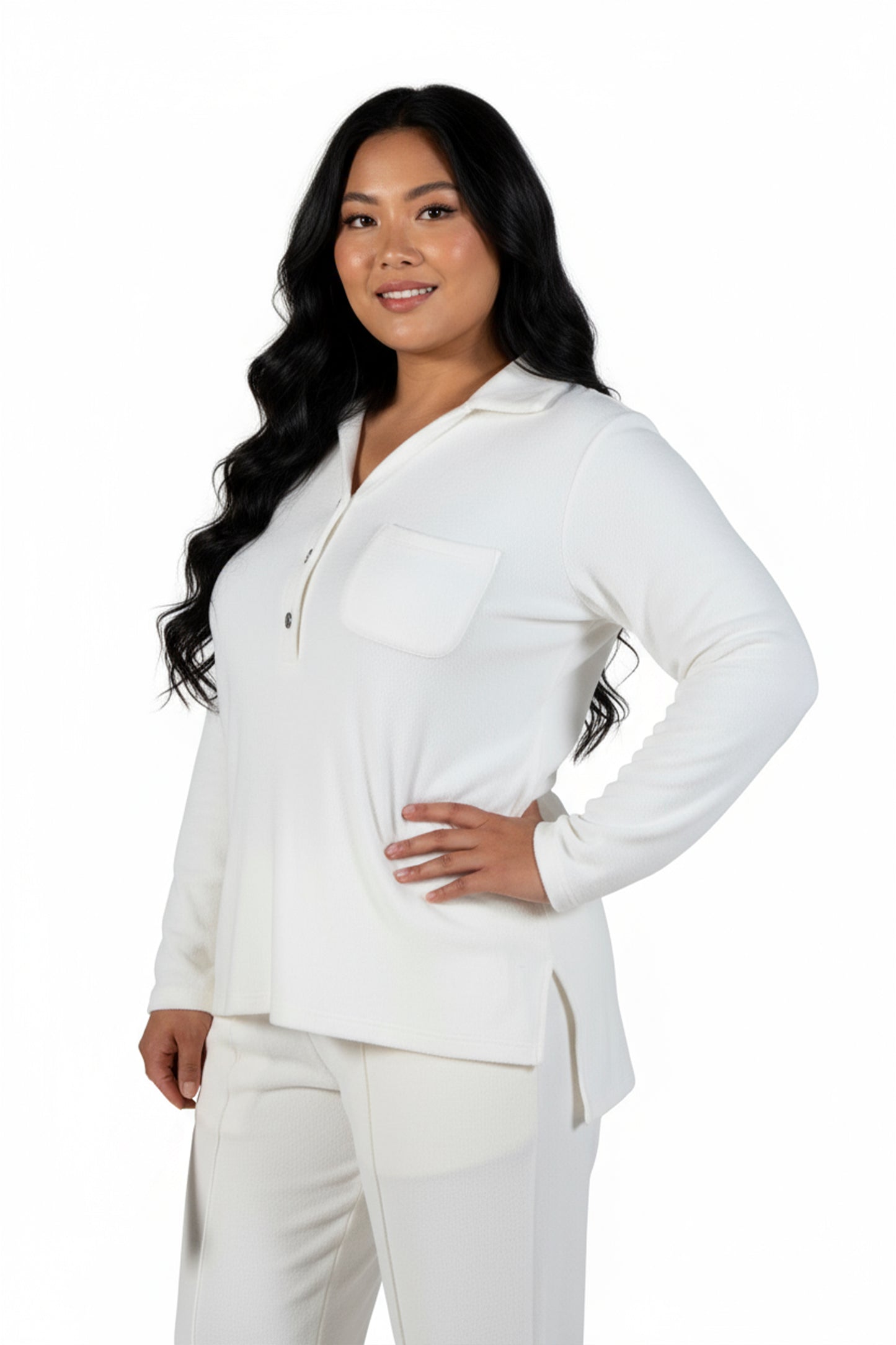 Plus Size Comfort Luxe Collection Cozy Notch Collar Shirt