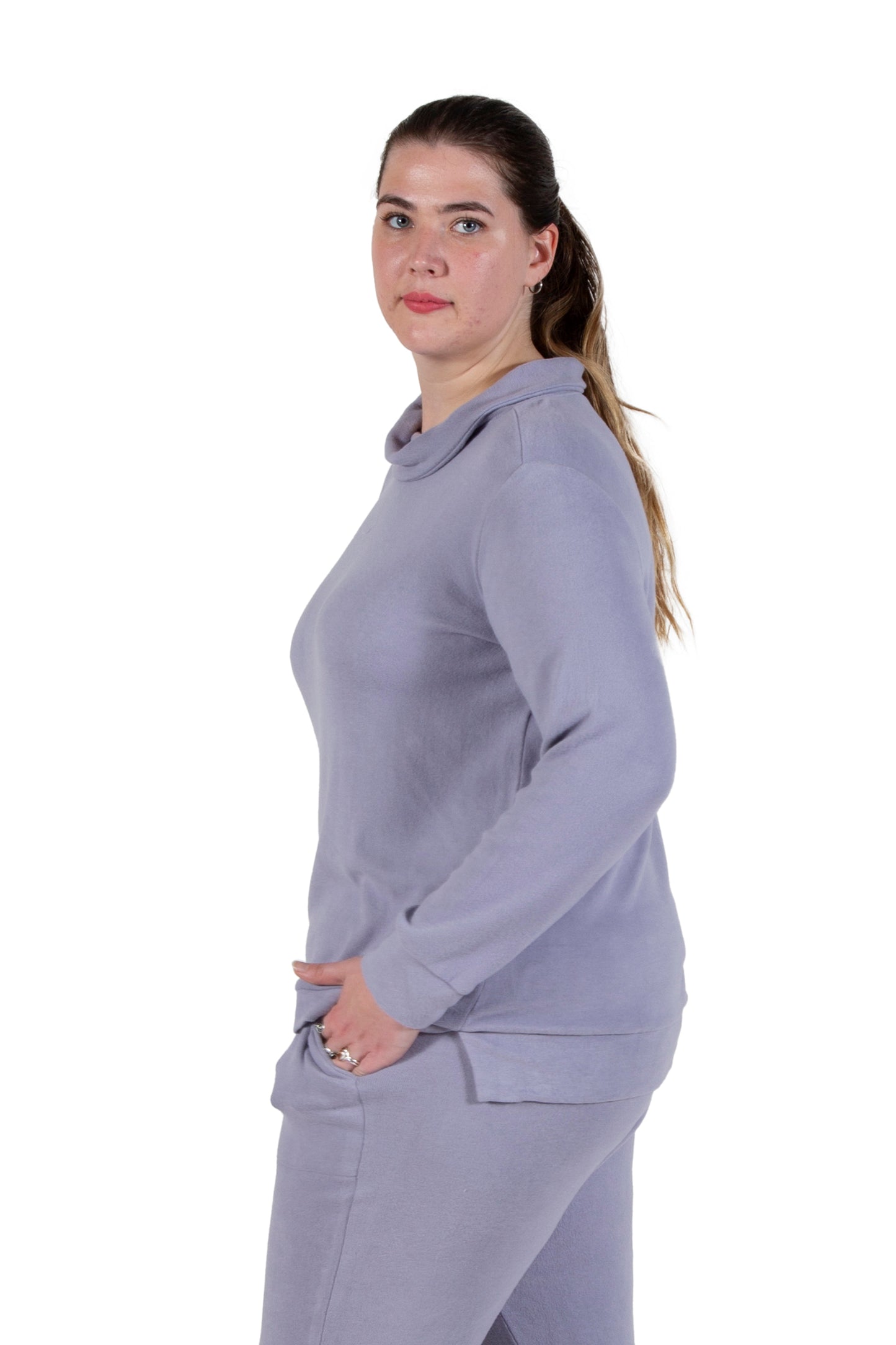 Plus Size Comfort Luxe Collection Cozy Knit Cowl Neck Top