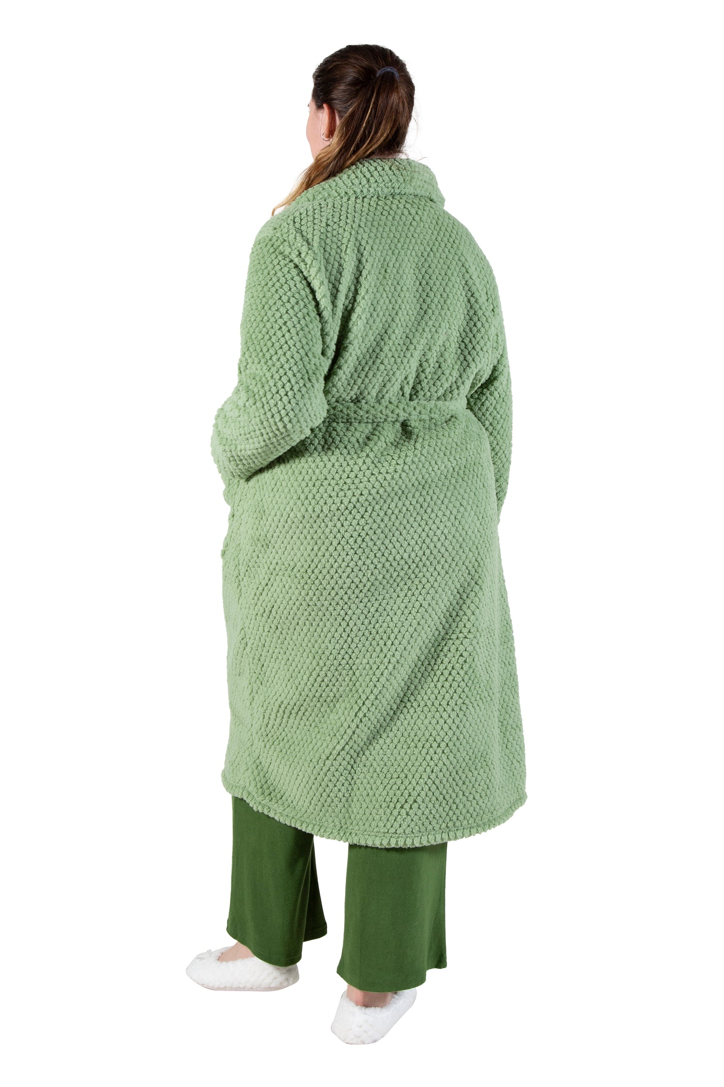 La Cera Plus Size Honeycomb Textured Fleece Wrap Robe - La Cera