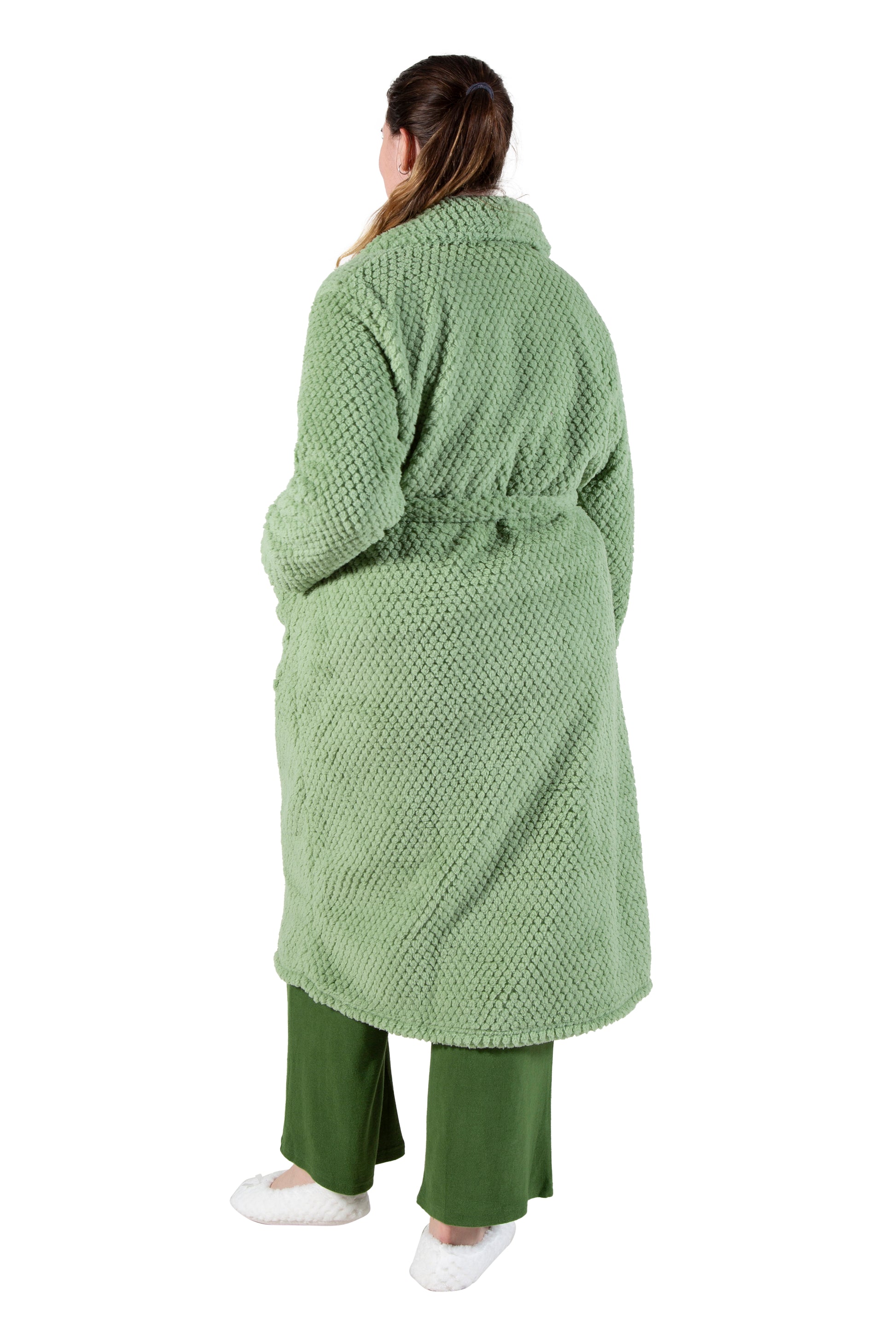 La Cera Plus Size Honeycomb Textured Fleece Wrap Robe - La Cera