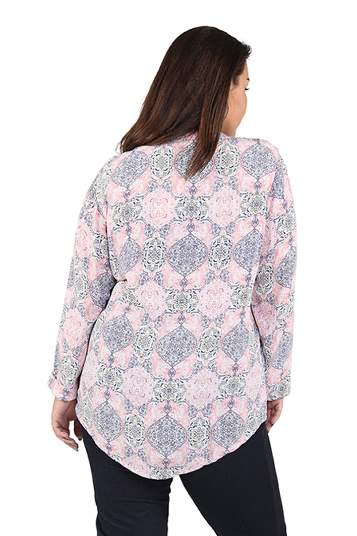 La Cera Plus Size Pleat Front Printed Rayon Top