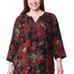 La Cera ¾ Sleeve Pleated Front Button Rayon Print Tunic