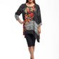 La Cera 3/4 Sleeve Asymmetric Print Rayon Top