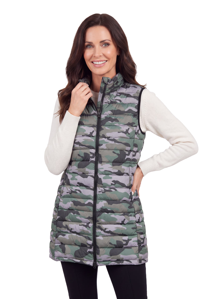 La Cera Camo Printed Knee Length Vest