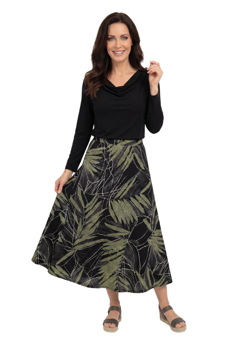 La Cera Savannah Palm Print A Line Skirt - La Cera