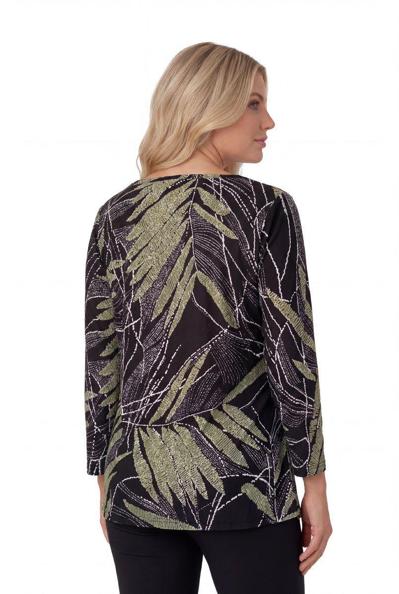 La Cera Savannah Palm Print Cowl Neck Top - La Cera