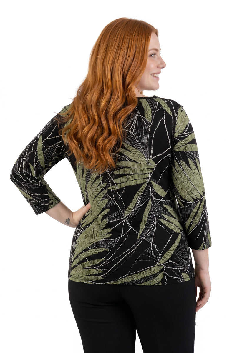 Plus Size La Cera Savannah Palm Print Cowl Neck Top - La Cera