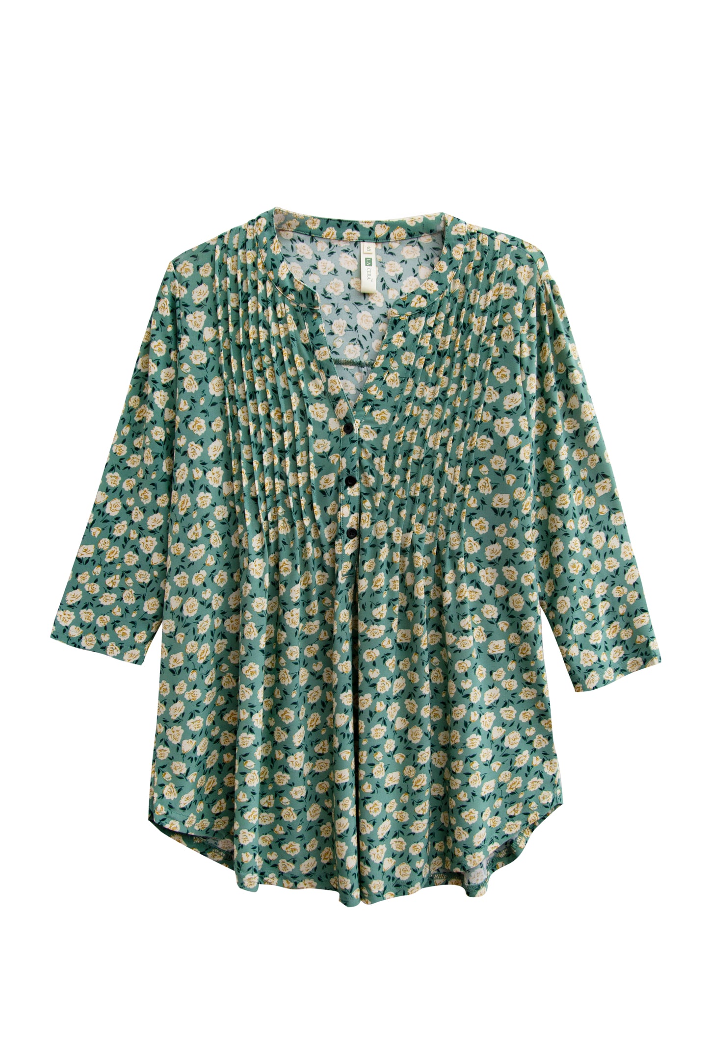 La Cera Plus Size Sage Floral Pintuck Tunic