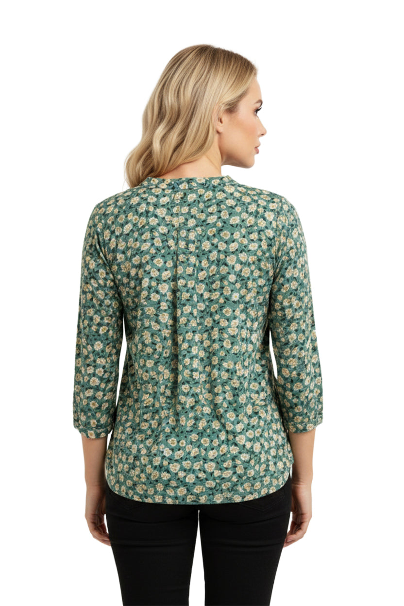La Cera Sage Floral Pintuck Tunic