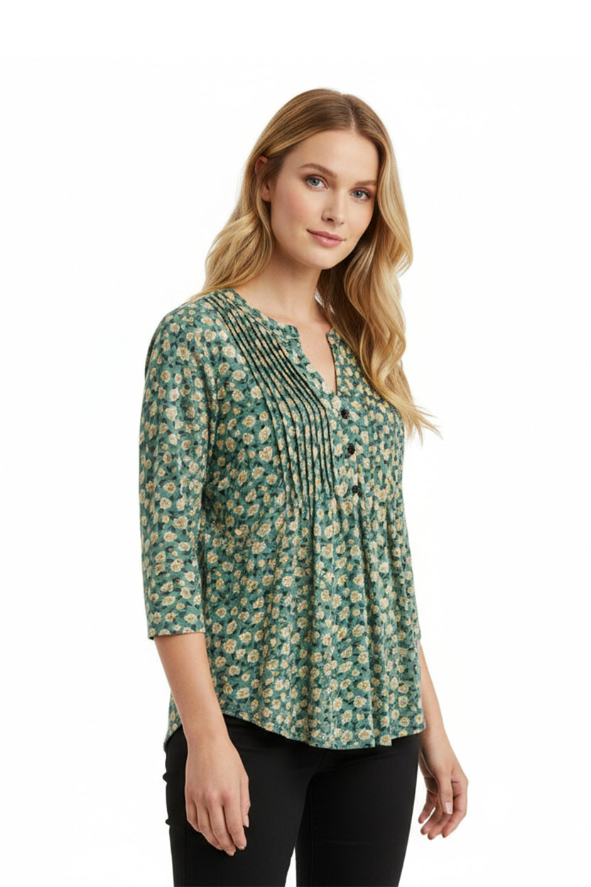 La Cera Sage Floral Pintuck Tunic