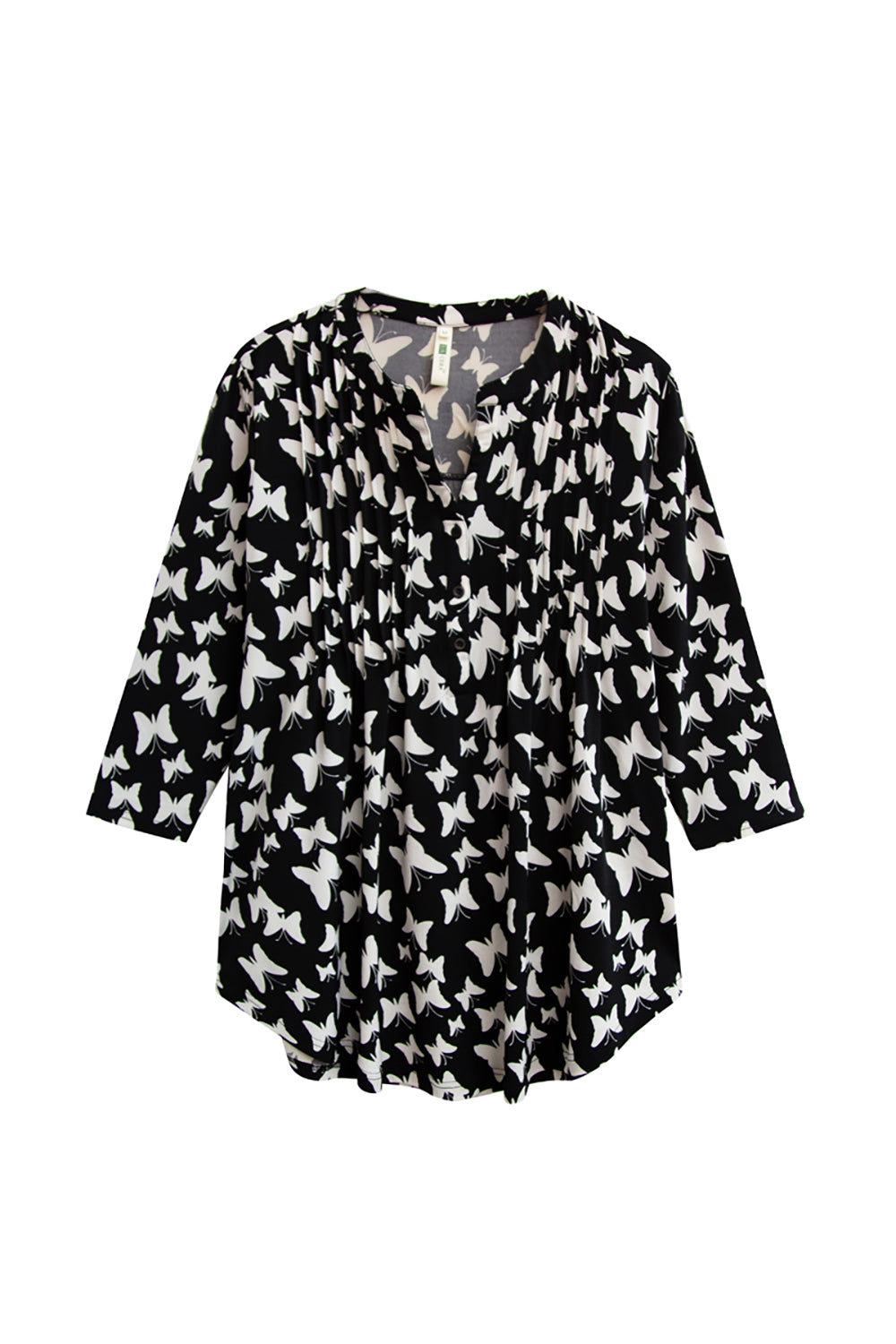 La Cera Butterfly Print Pleat Front Tunic