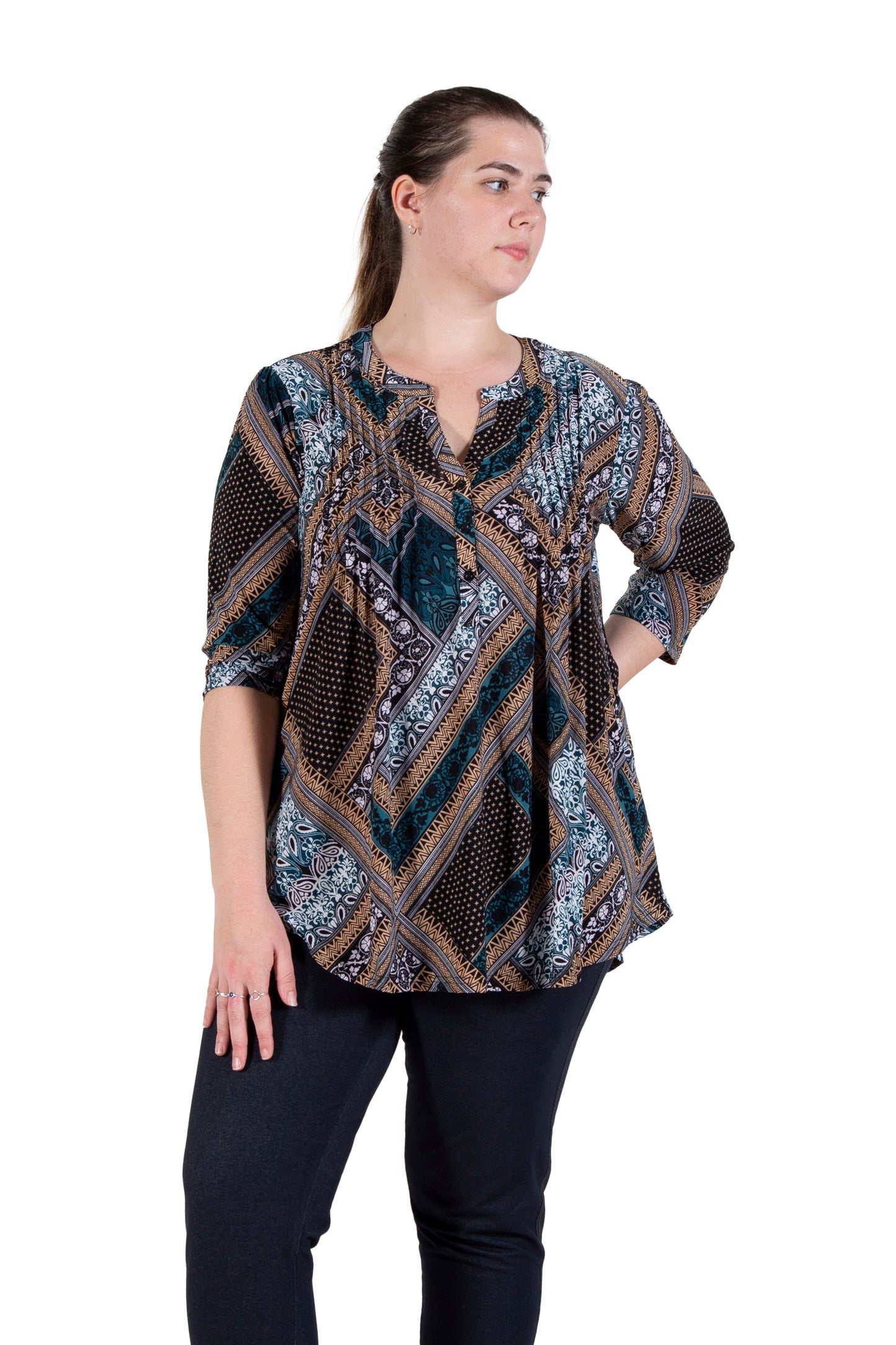 La Cera Plus Size Pleat Front Top