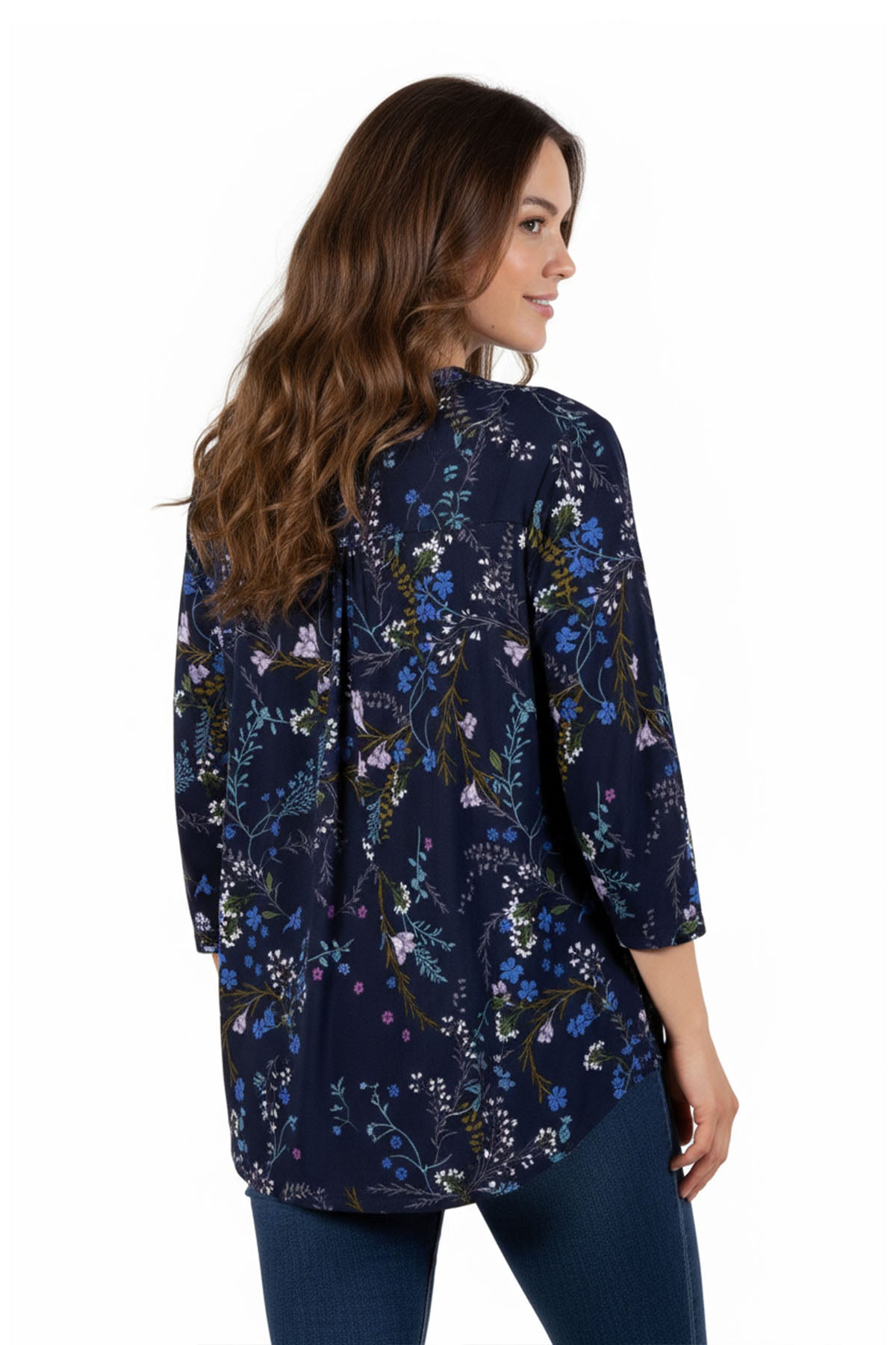 La Cera Plus Size Pleated Floral Print Tunic