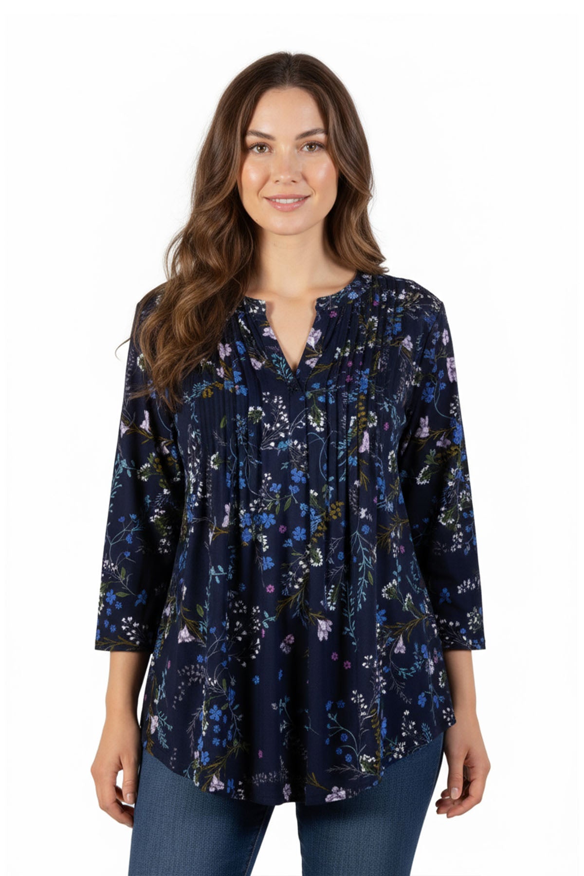 La Cera Plus Size Pleated Floral Print Tunic