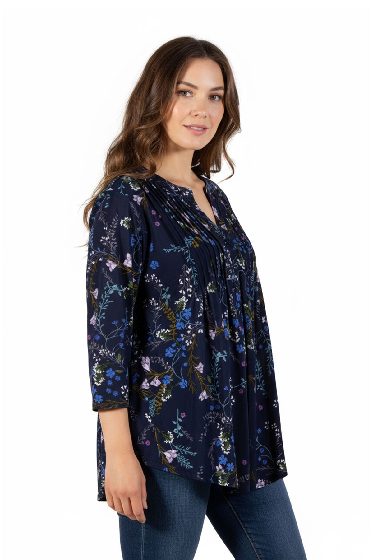 La Cera Plus Size Pleated Floral Print Tunic