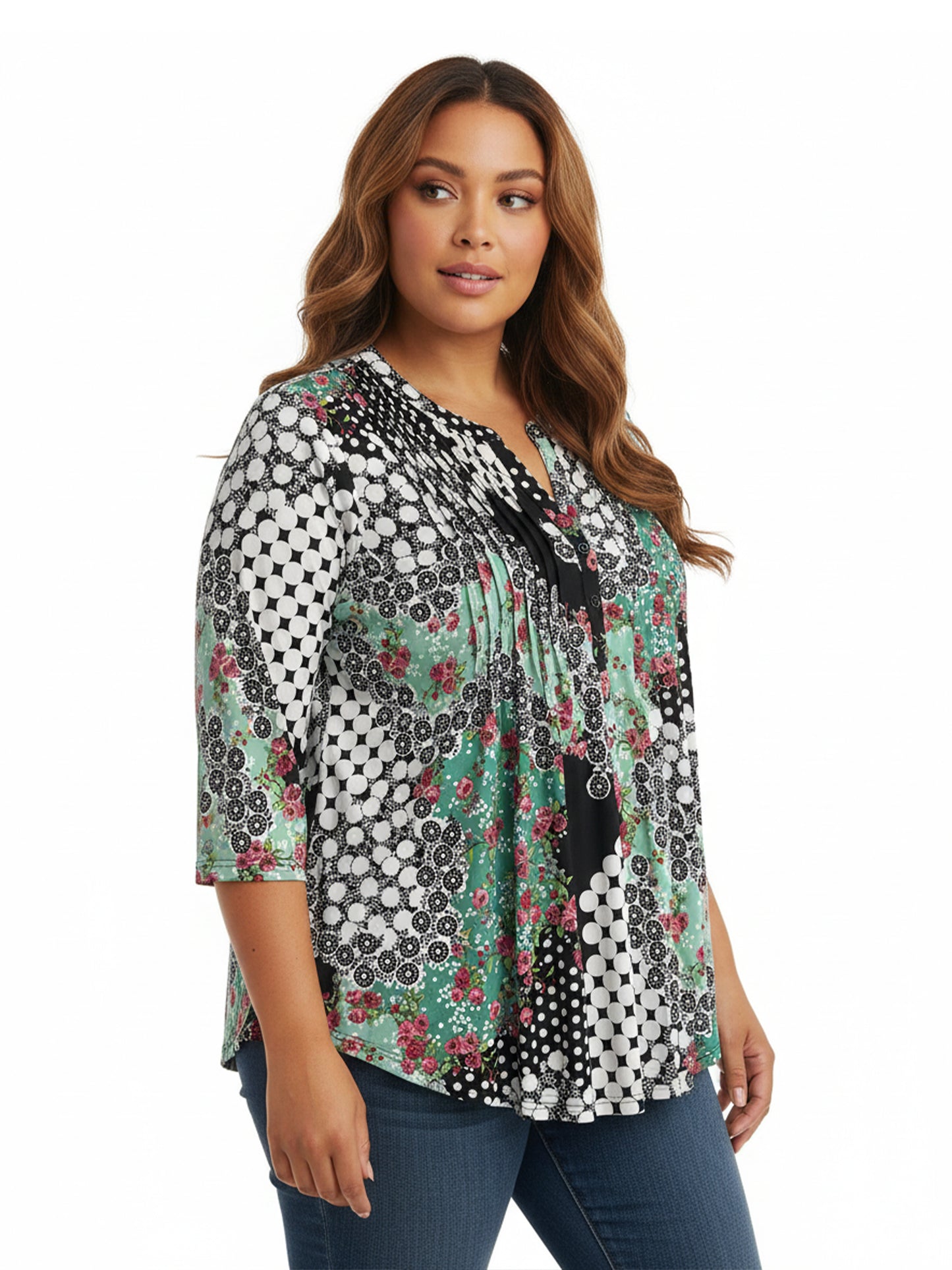 La Cera Plus Size Pleat Front Top