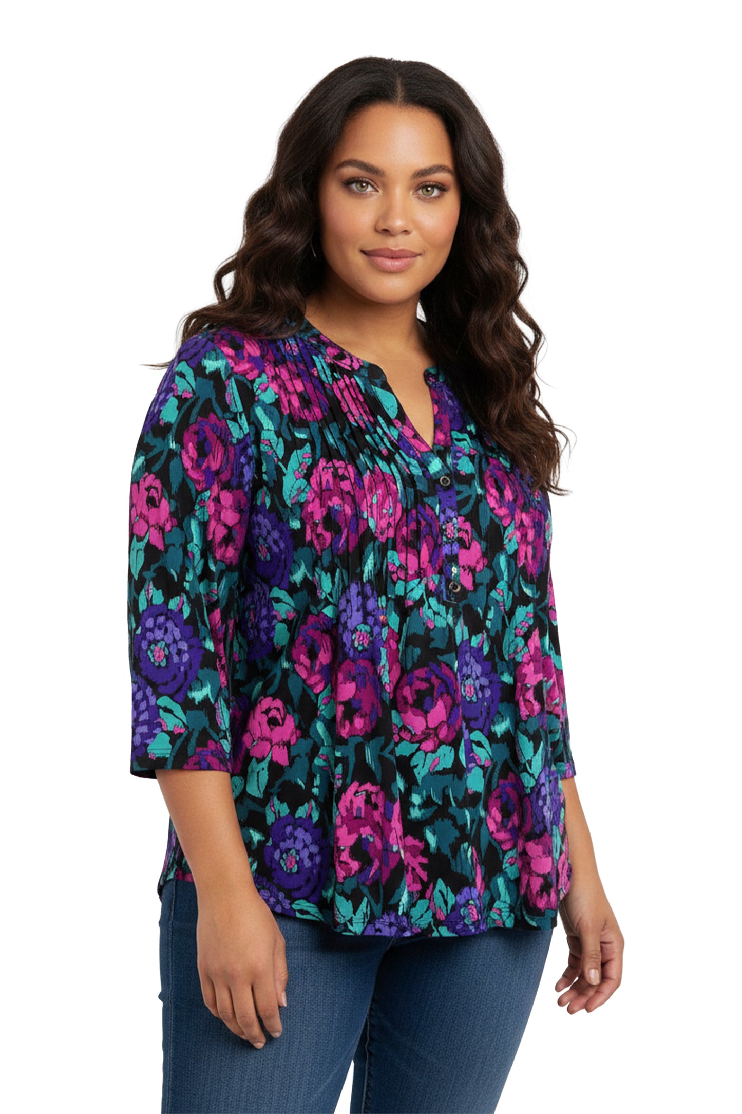 La Cera Plus Size Pleat Front Top