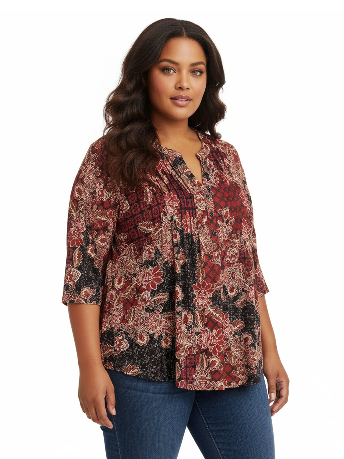 La Cera Plus Size Pleat Front Top