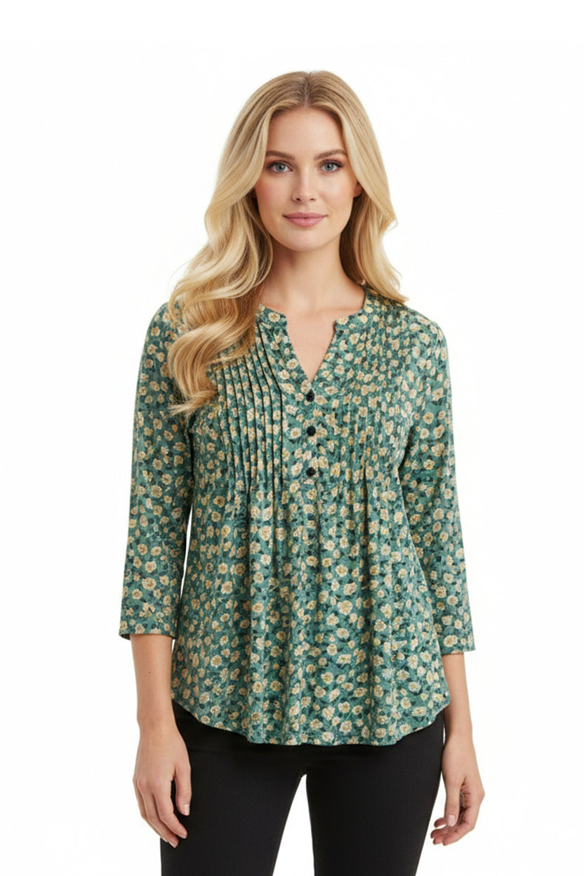 La Cera Sage Floral Pintuck Tunic