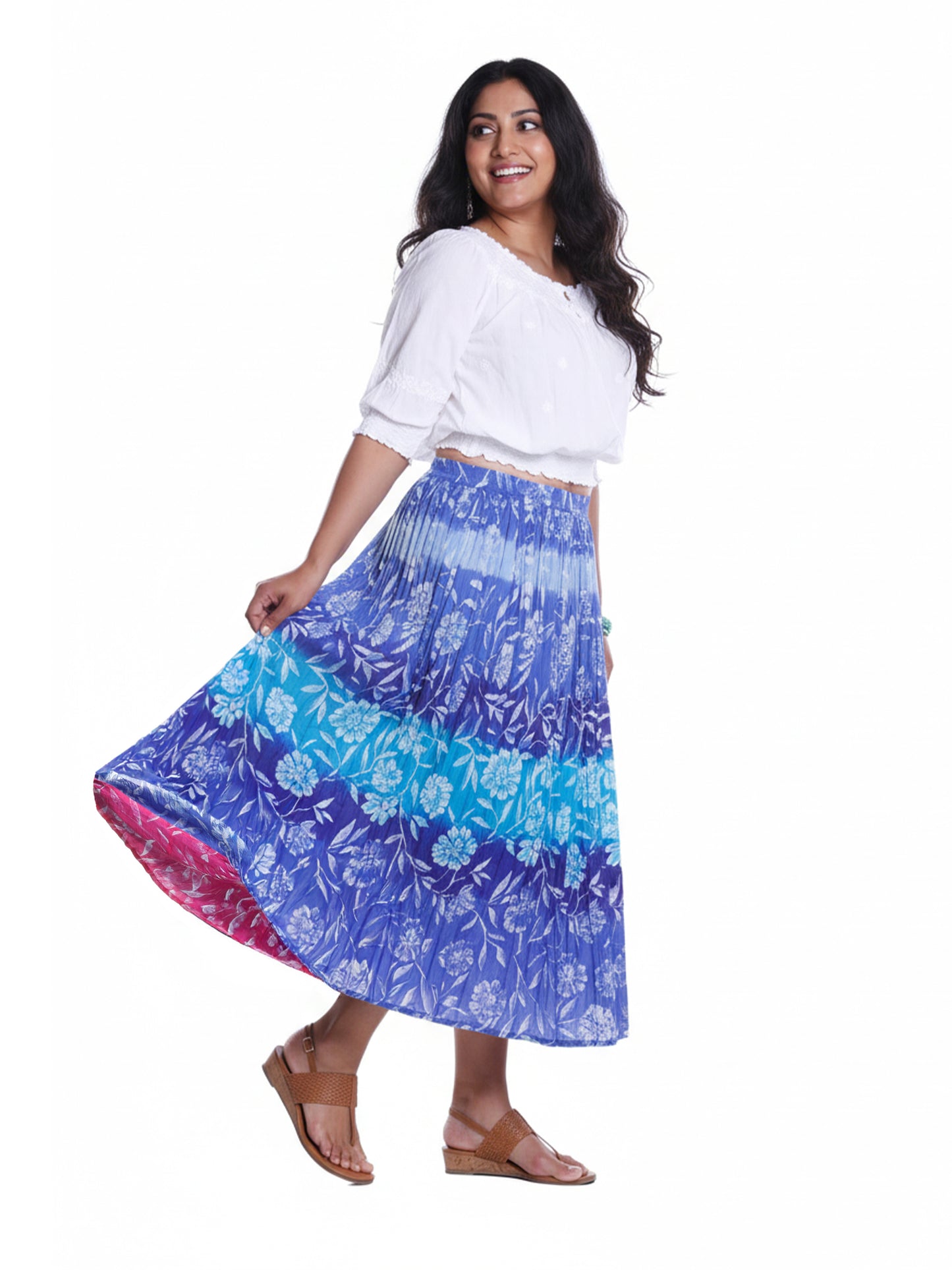 La Cera Plus Size Crinkle Voile Reversible Skirt