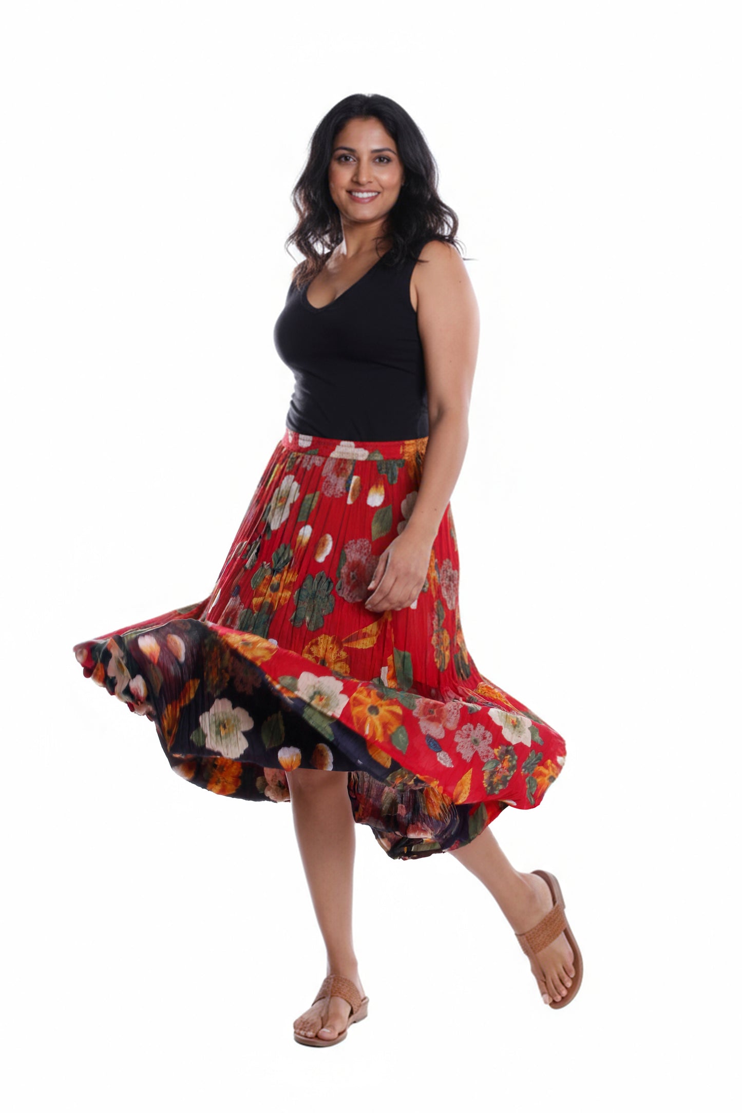 La Cera Plus Size Crinkle Printed Reversible Skirt