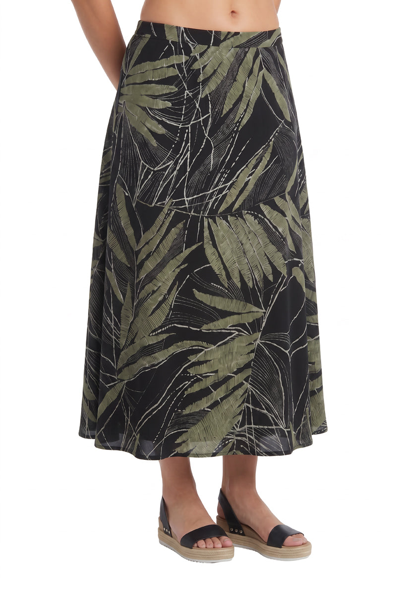 La Cera Savannah Palm Print A Line Skirt - La Cera