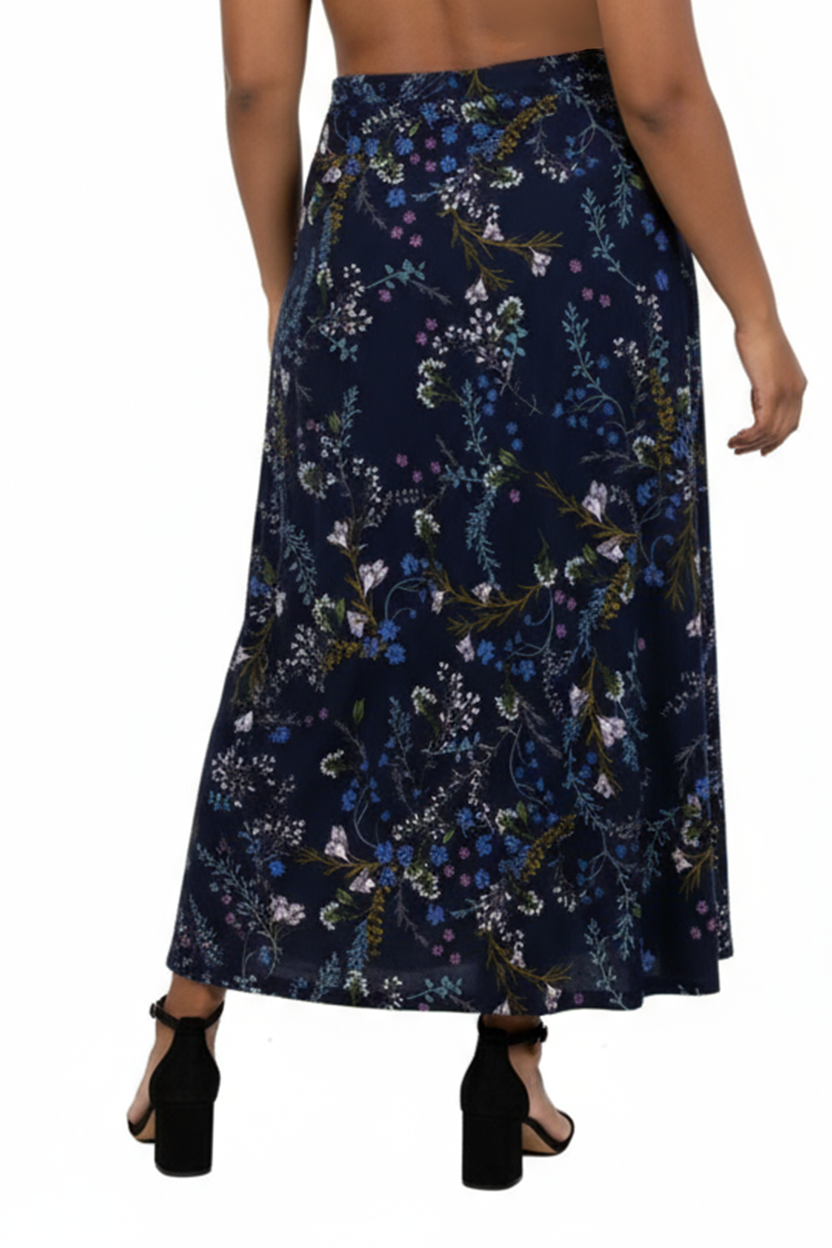 La Cera Plus Size A line Printed Jersey Skirt - La Cera