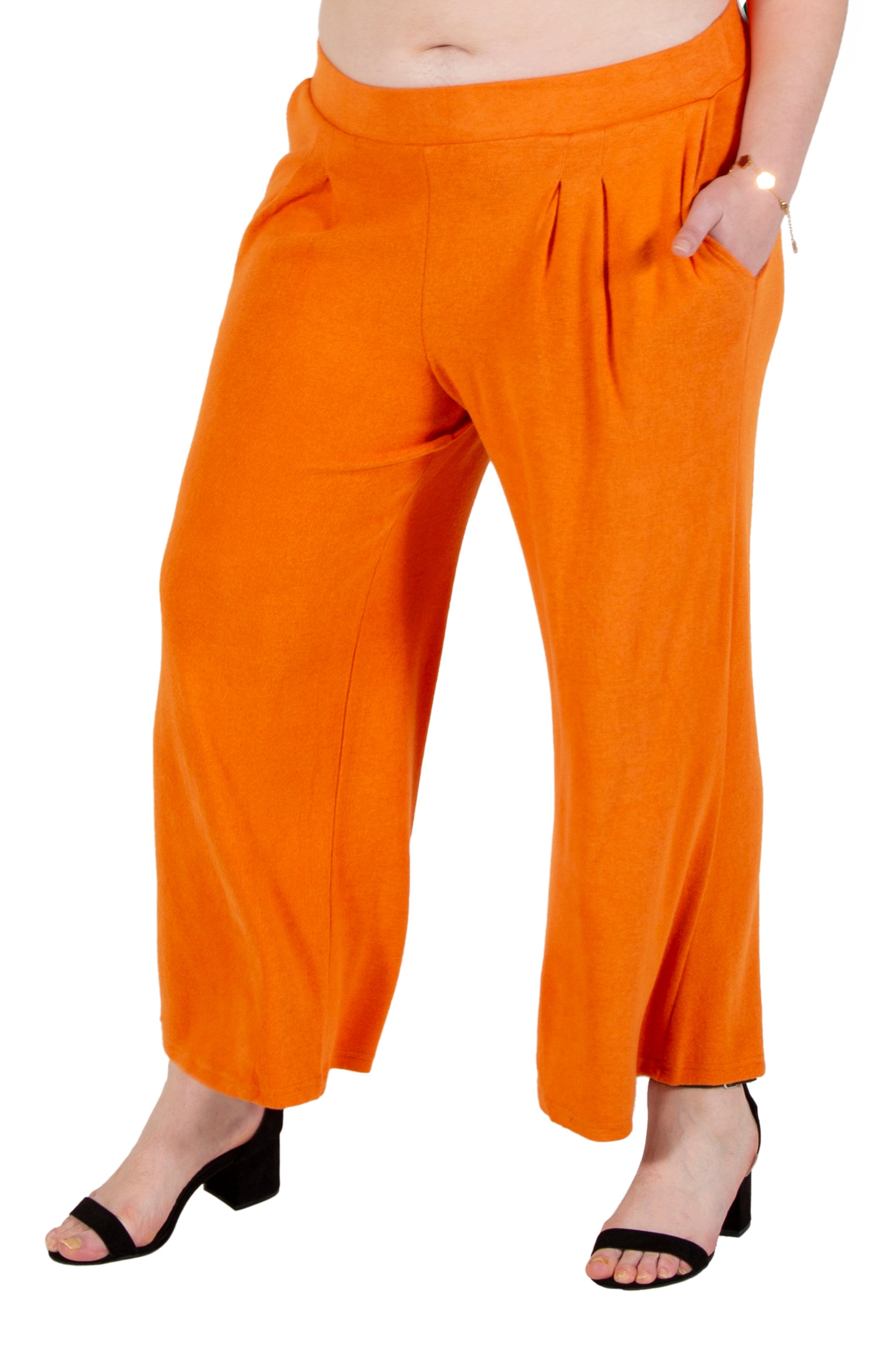 Plus Size Comfort Luxe Collection Cozy Knit Palazzo Pants - La Cera