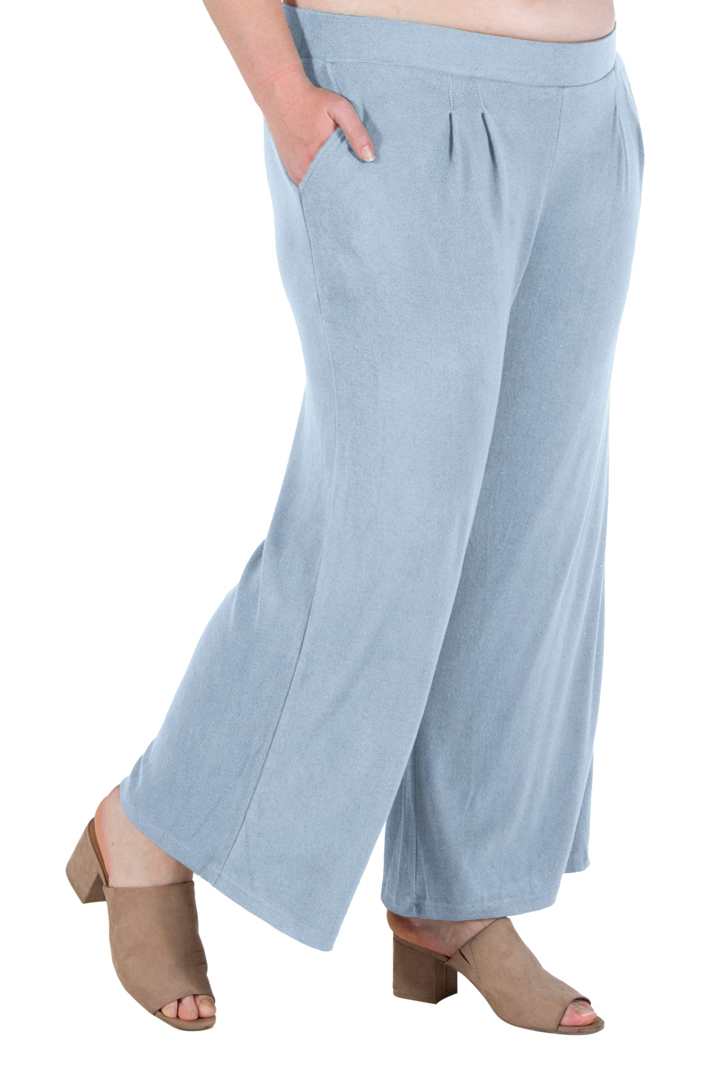 Plus Size Comfort Luxe Collection Cozy Knit Palazzo Pants - La Cera