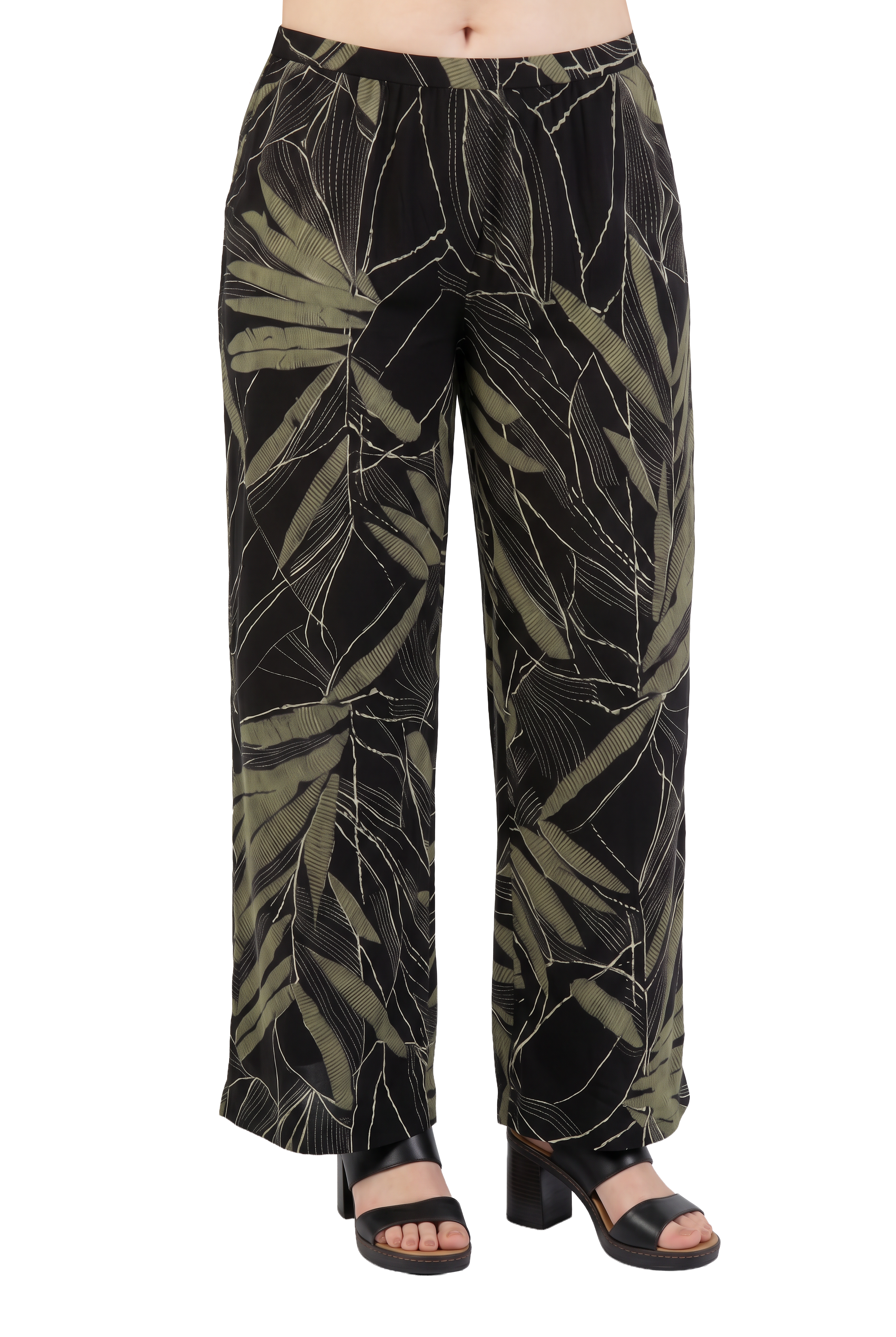 Plus Size La Cera Savannah Palm Print Cropped Pant - La Cera