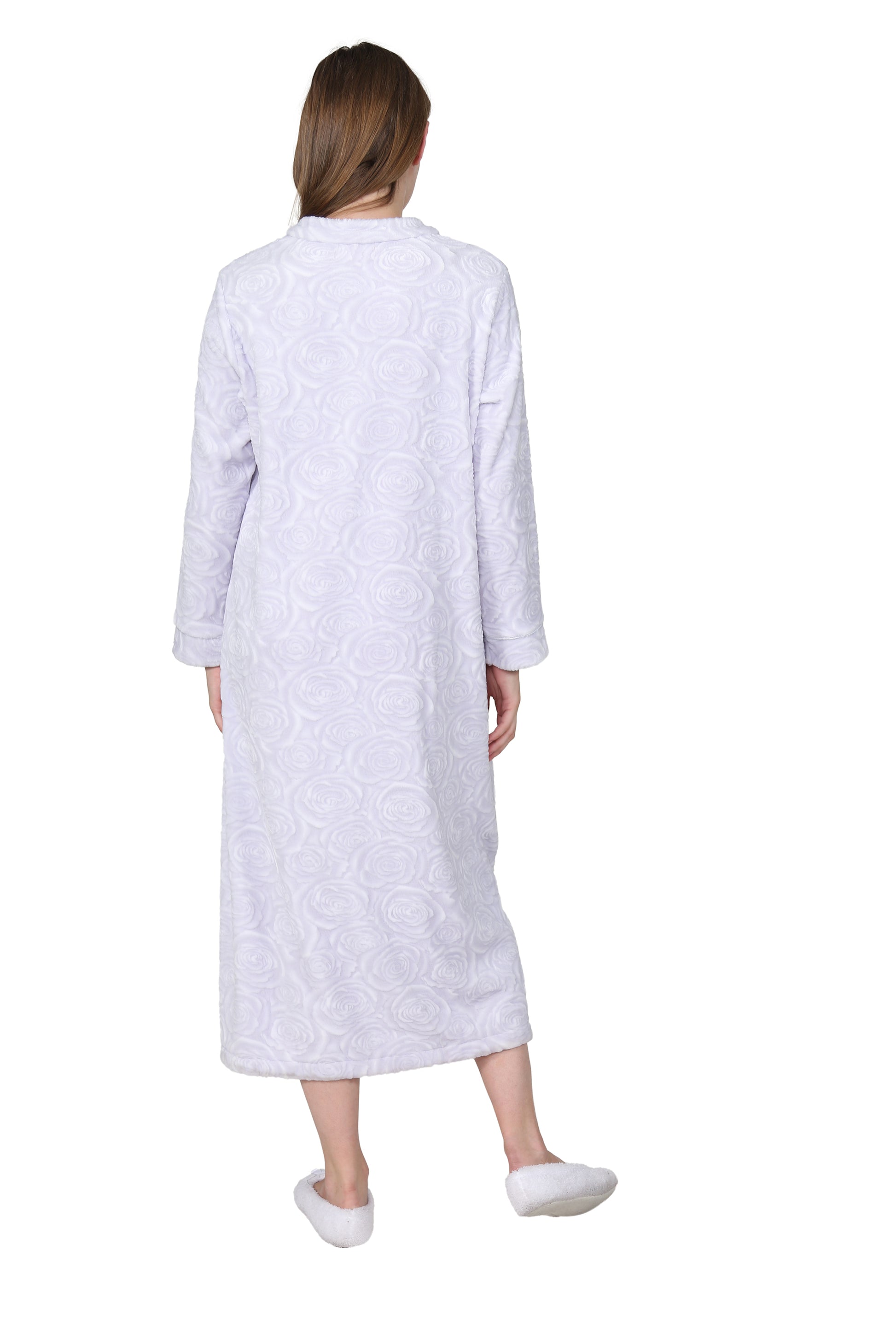 Rose Print Minky Zip Front Fleece Robe - La Cera