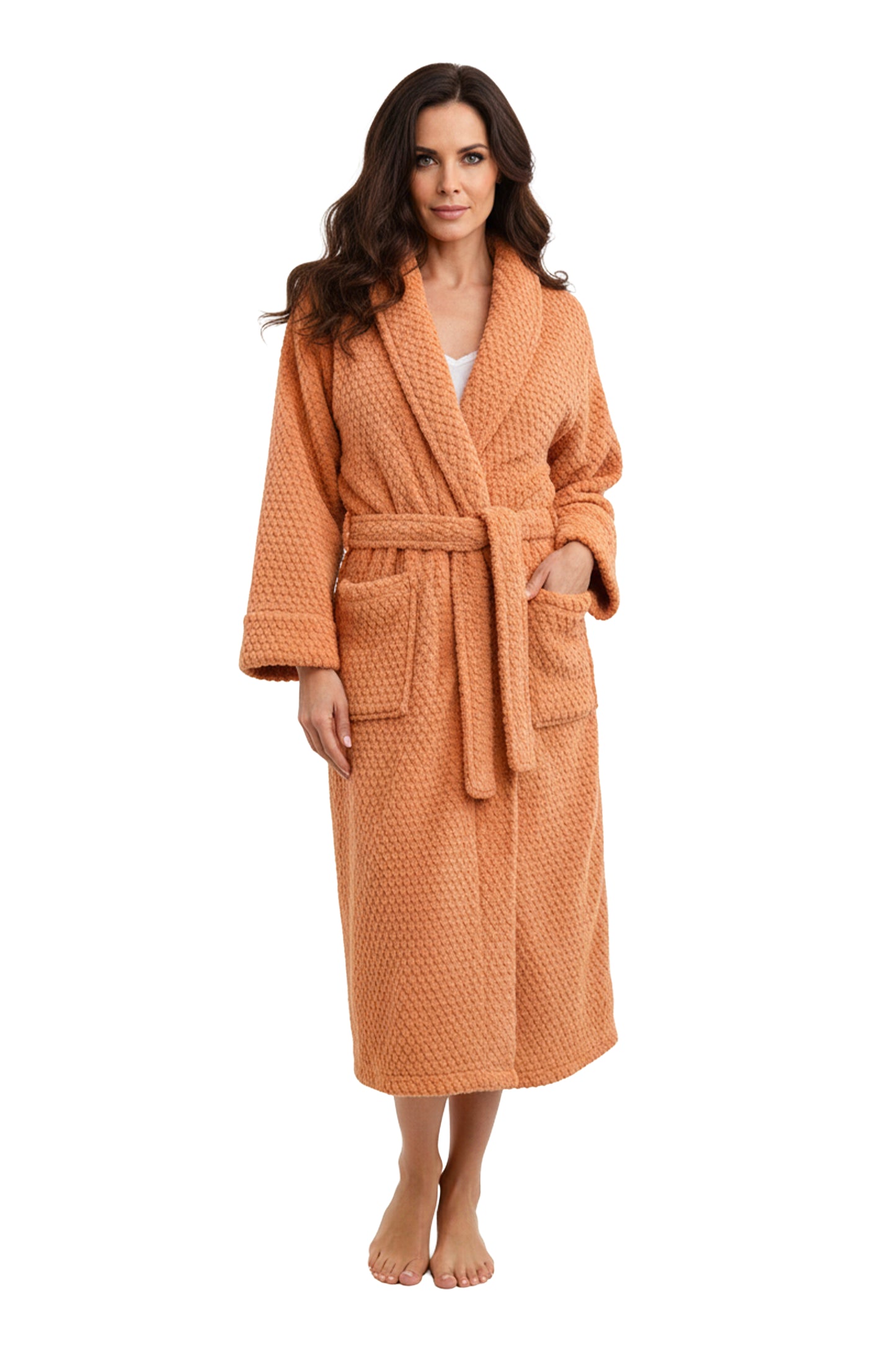 La Cera Honeycomb Textured Fleece Wrap Robe - La Cera